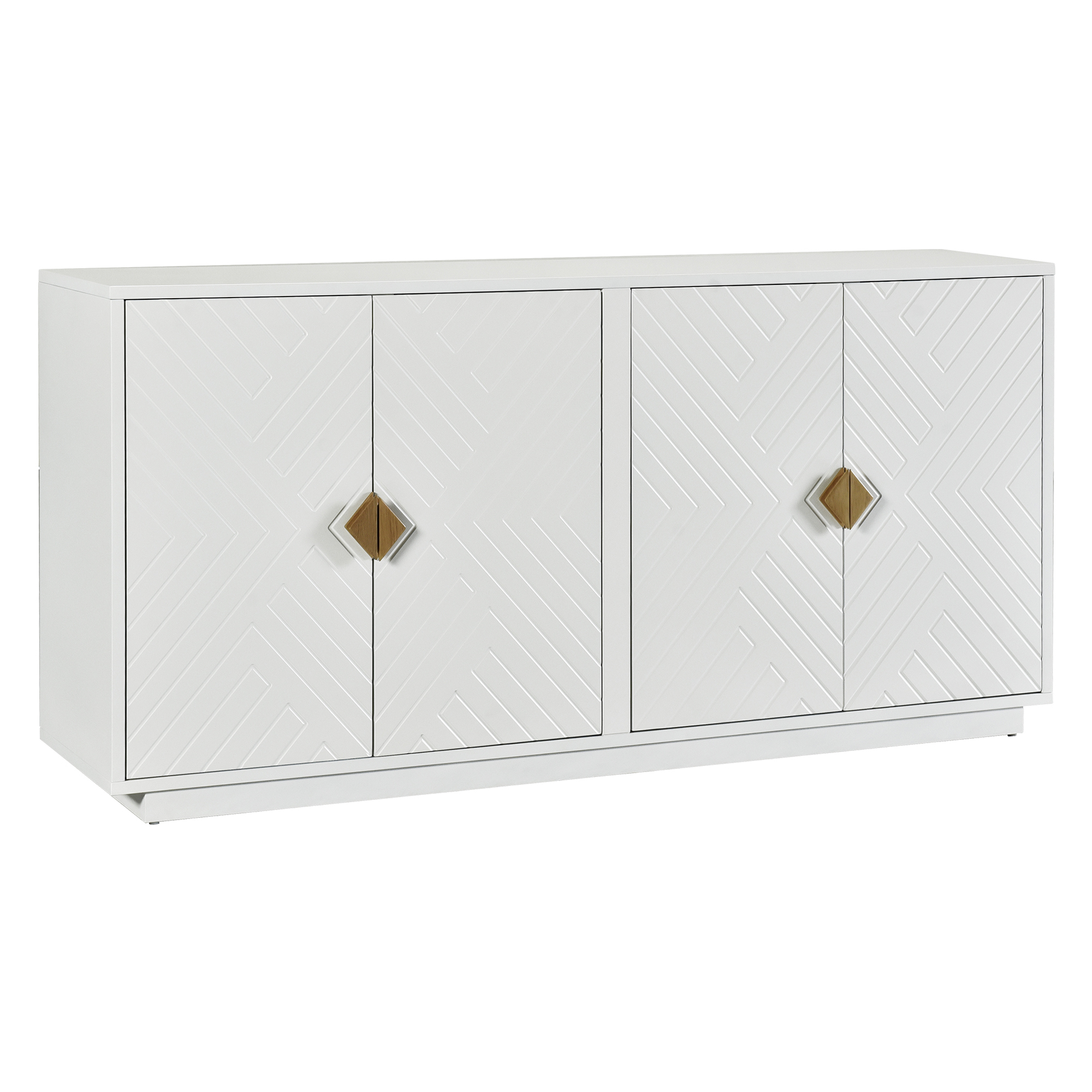 TREXM Modern Functional Large Storage Space Sideboard with Wooden Triangular Handles and Adjustable Shelves for Living Room and Dining Room (White)