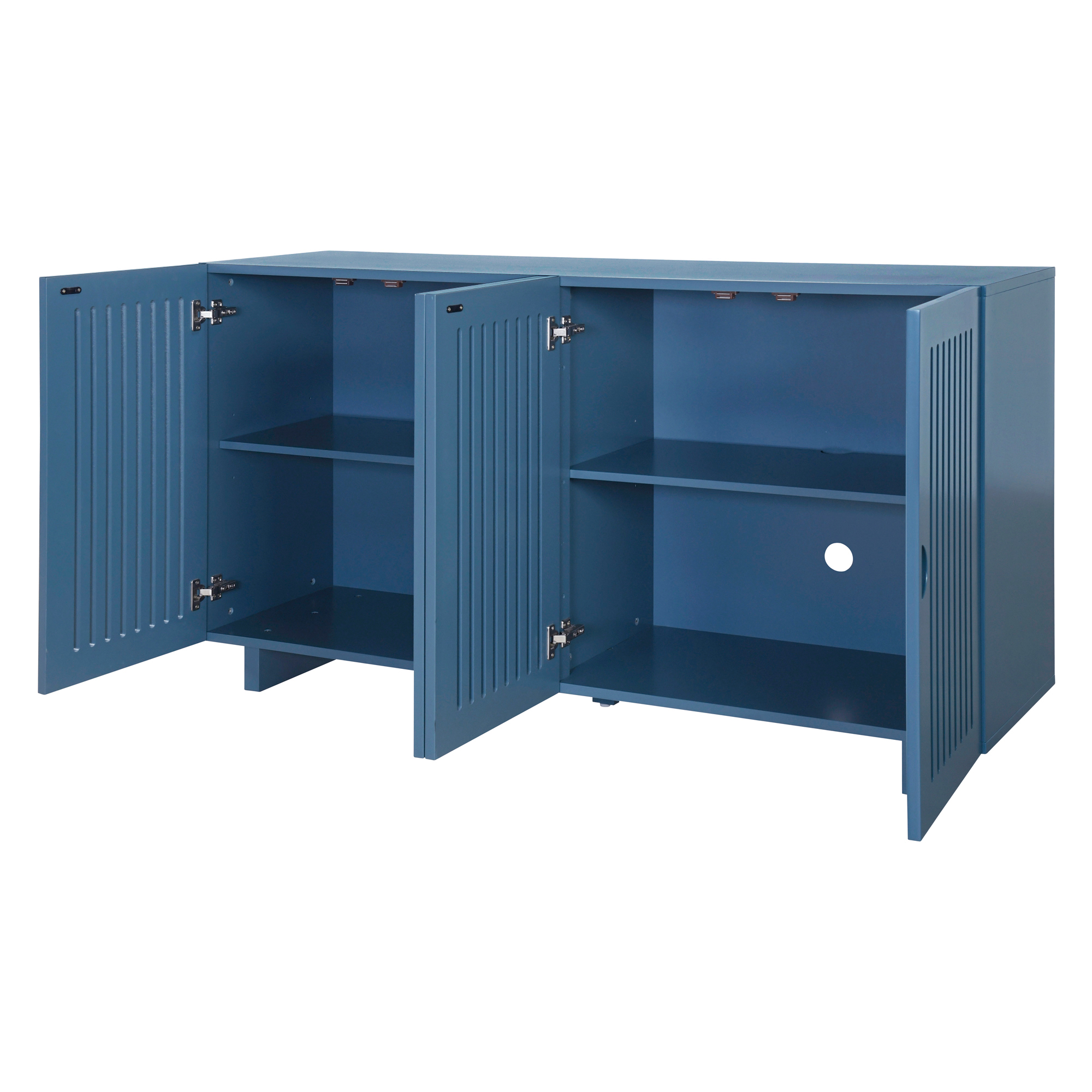 TREXM Modern Style Sideboard with Superior Storage Space, Hollow Door Design and 2 Adjustable Shelves for Living Room and Dining Room (Navy Blue)