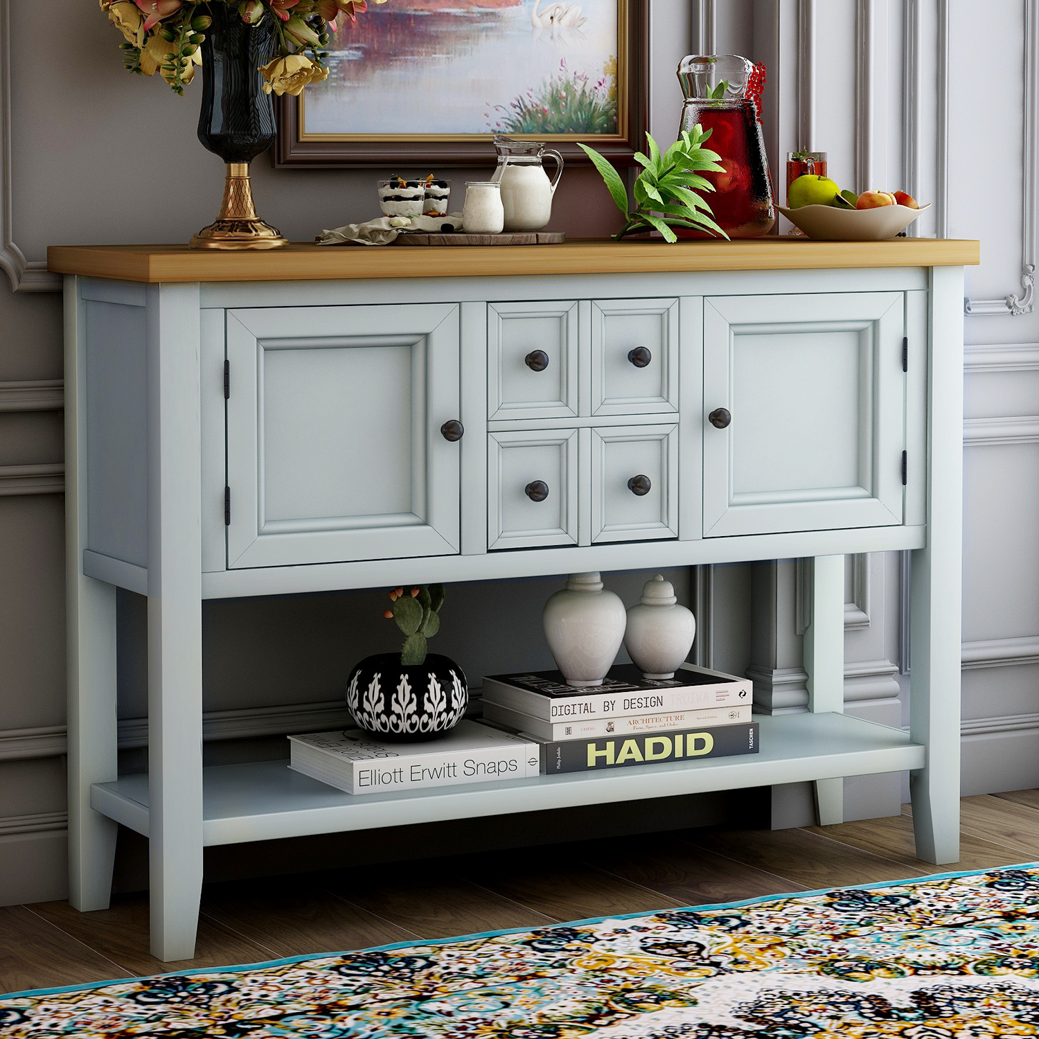 Cambridge Series Buffet Sideboard Console Table with Bottom Shelf (Lime White)-Boyel Living