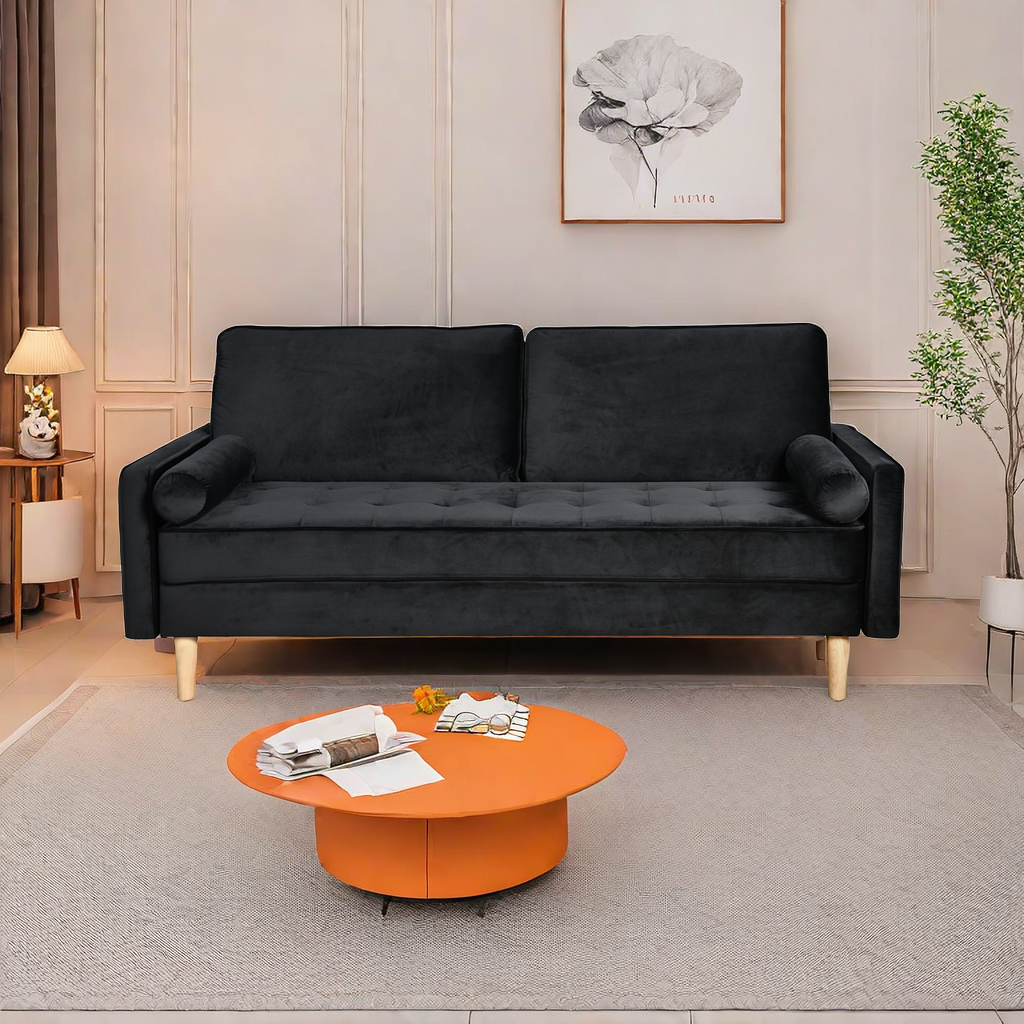 Sofa Simple Small House Double Three Person Straight Row American Retro Green Velvet Furniture Fabric Sofa Small Living Room Bedroom Office