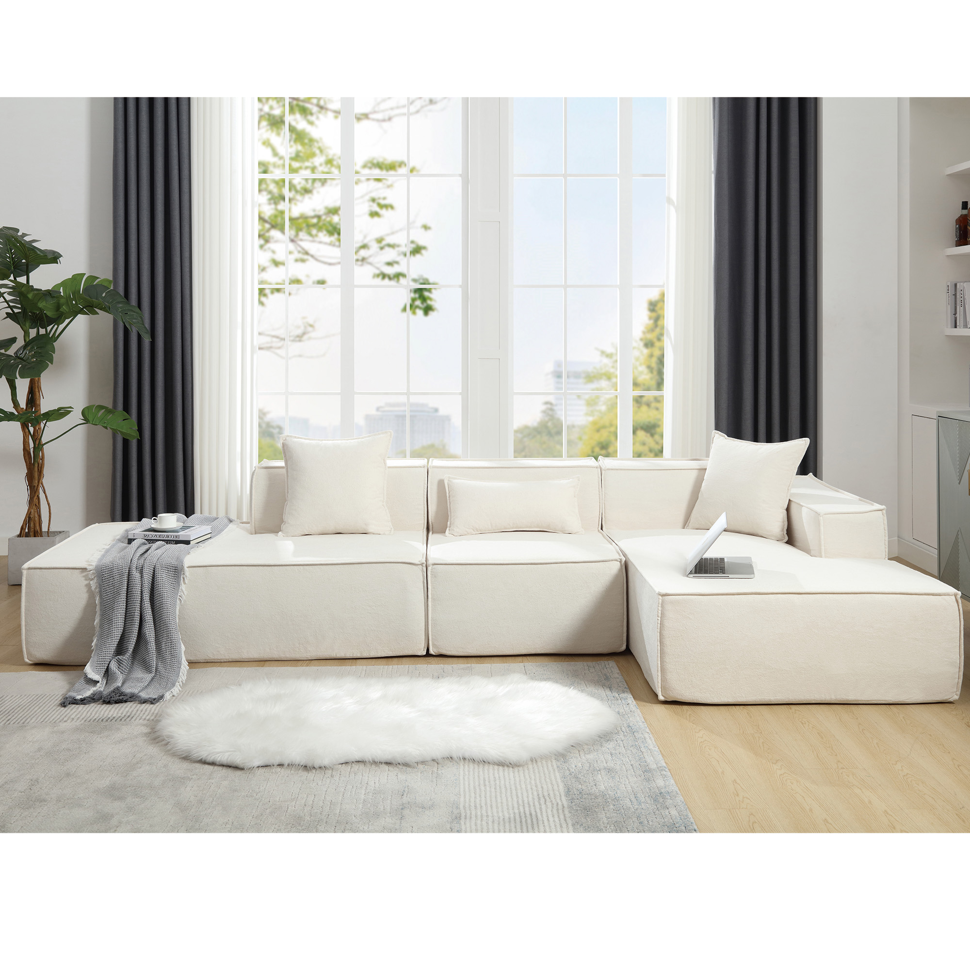 [VIDEO PROVIDED] Modular combination living room sofa set, modern minimalist sofa, free installation sofa, L-shaped, Italian minimalist tofu block sofa, Beige