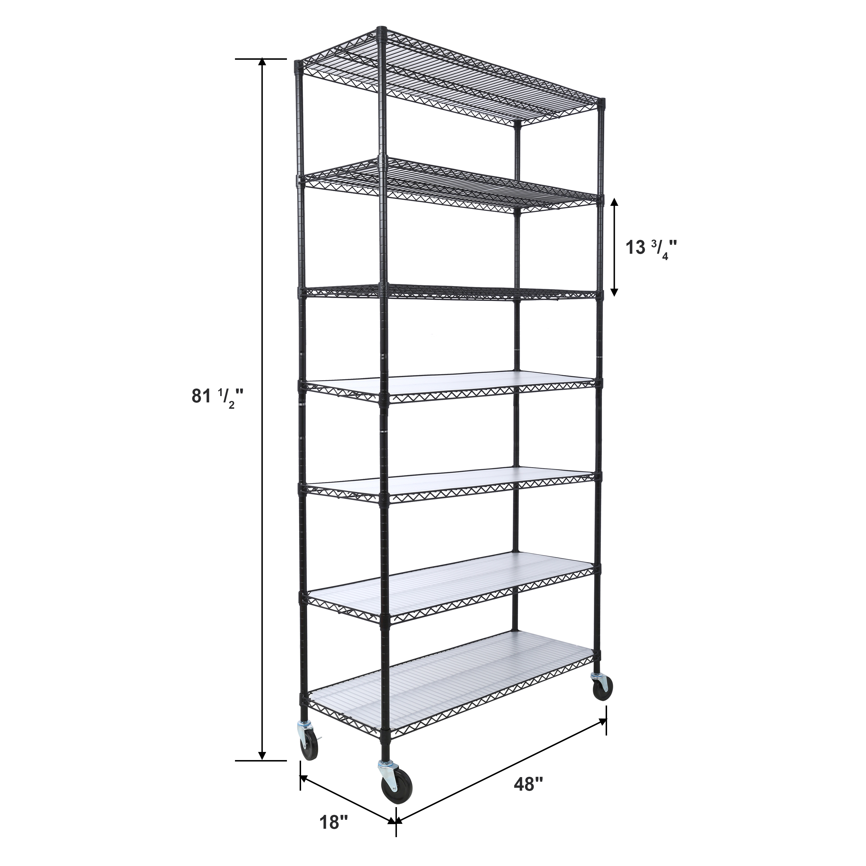 7 Tier Metal Shelf Wire Shelving Unit, 2450lbs Heavy Duty Adjustable Storage Rack with Wheels & Shelf Liners for Closet Kitchen Garage Basement Commercial Shelving - 81.5" H x 48" L x 18" D black