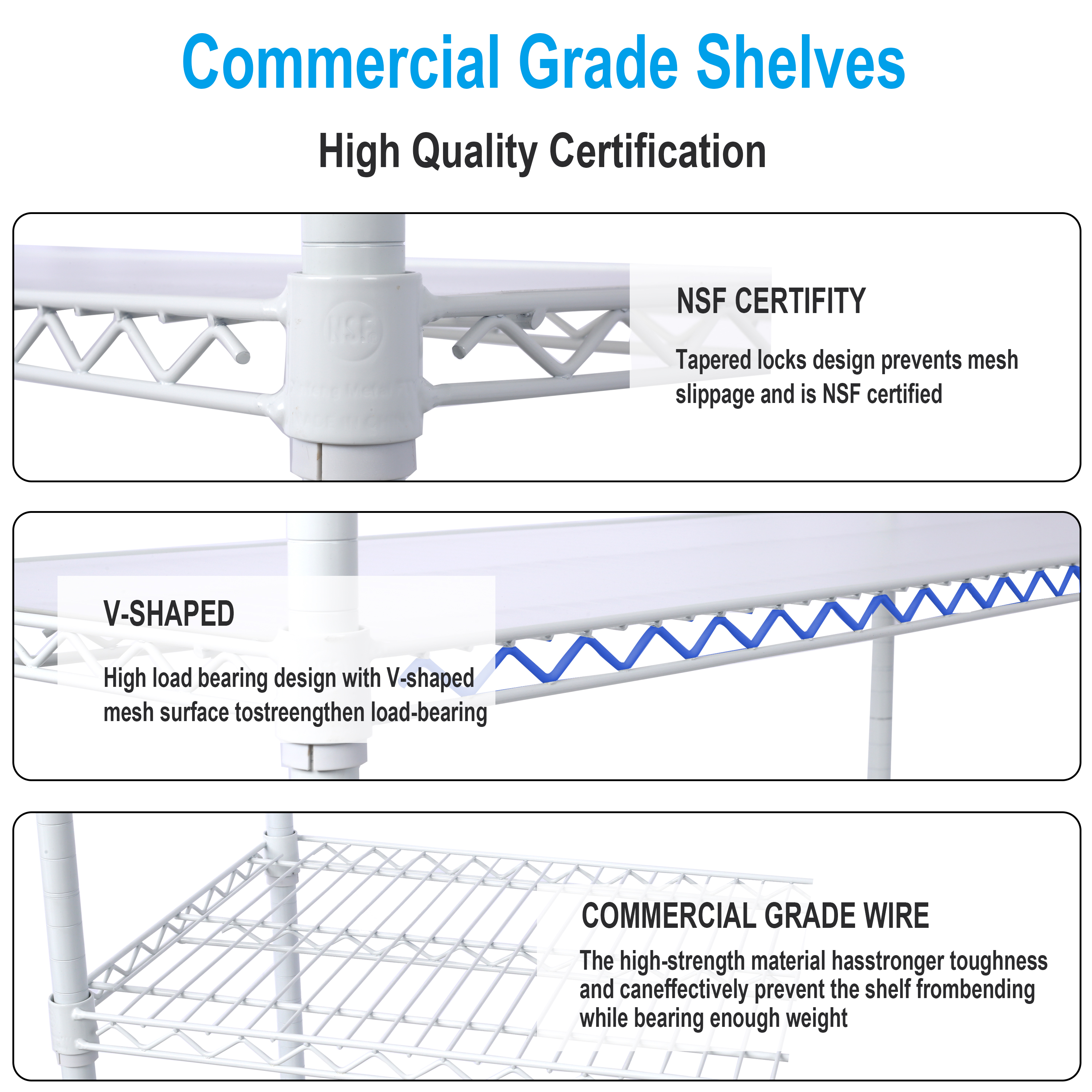 6 Tier 6000lbs Capacity NSF Metal Shelf Wire Shelving Unit, Heavy Duty Adjustable Storage Rack with Wheels & Shelf Liners for Commercial Grade Utility Steel Storage Rack, White- 82"H x 48"L x 18"D