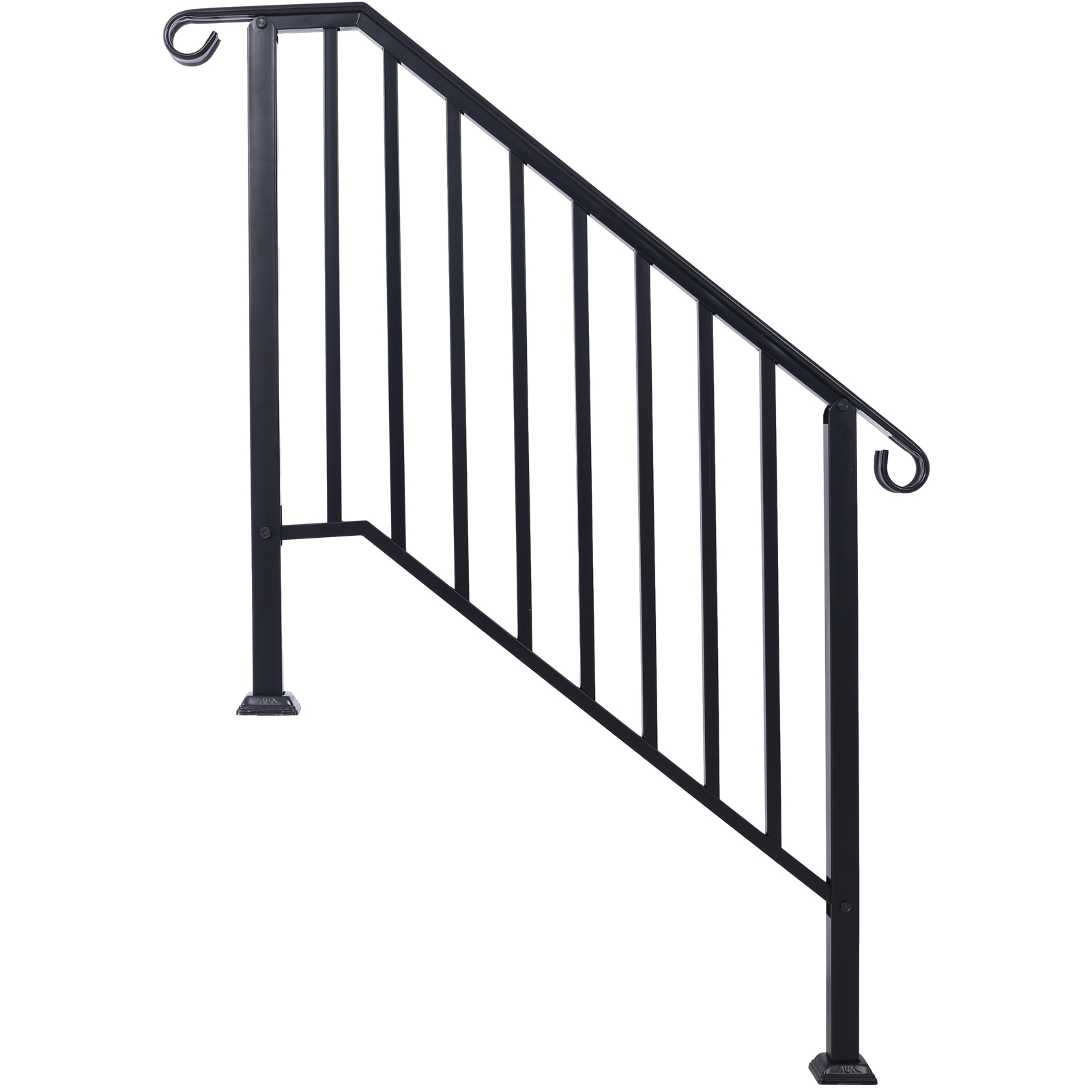 Handrails for Outdoor Steps, Fit 3 or 4 Steps Outdoor Stair Railing, Picket#3 Wrought Iron Handrail, Flexible Porch Railing, Black Transitional Handrails for Concrete Steps or Wooden Stairs