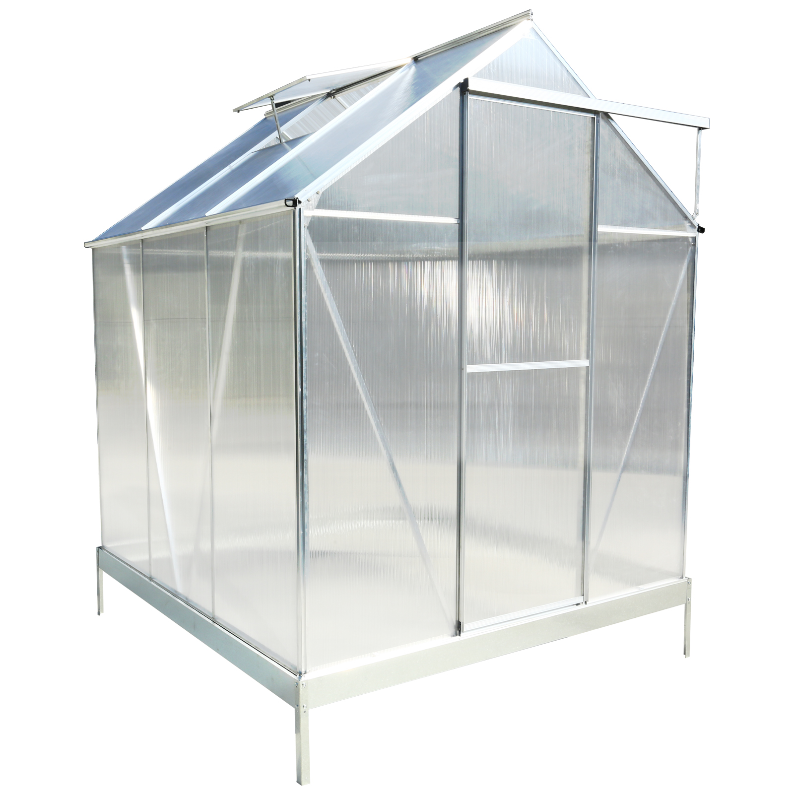 6.3'*6.2'*7'  Polycarbonate Greenhouse, Heavy Duty Outdoor Aluminum Walk-in Green House Kit with Rain Gutter, Vent and Door for Backyard Garden, color aluminium