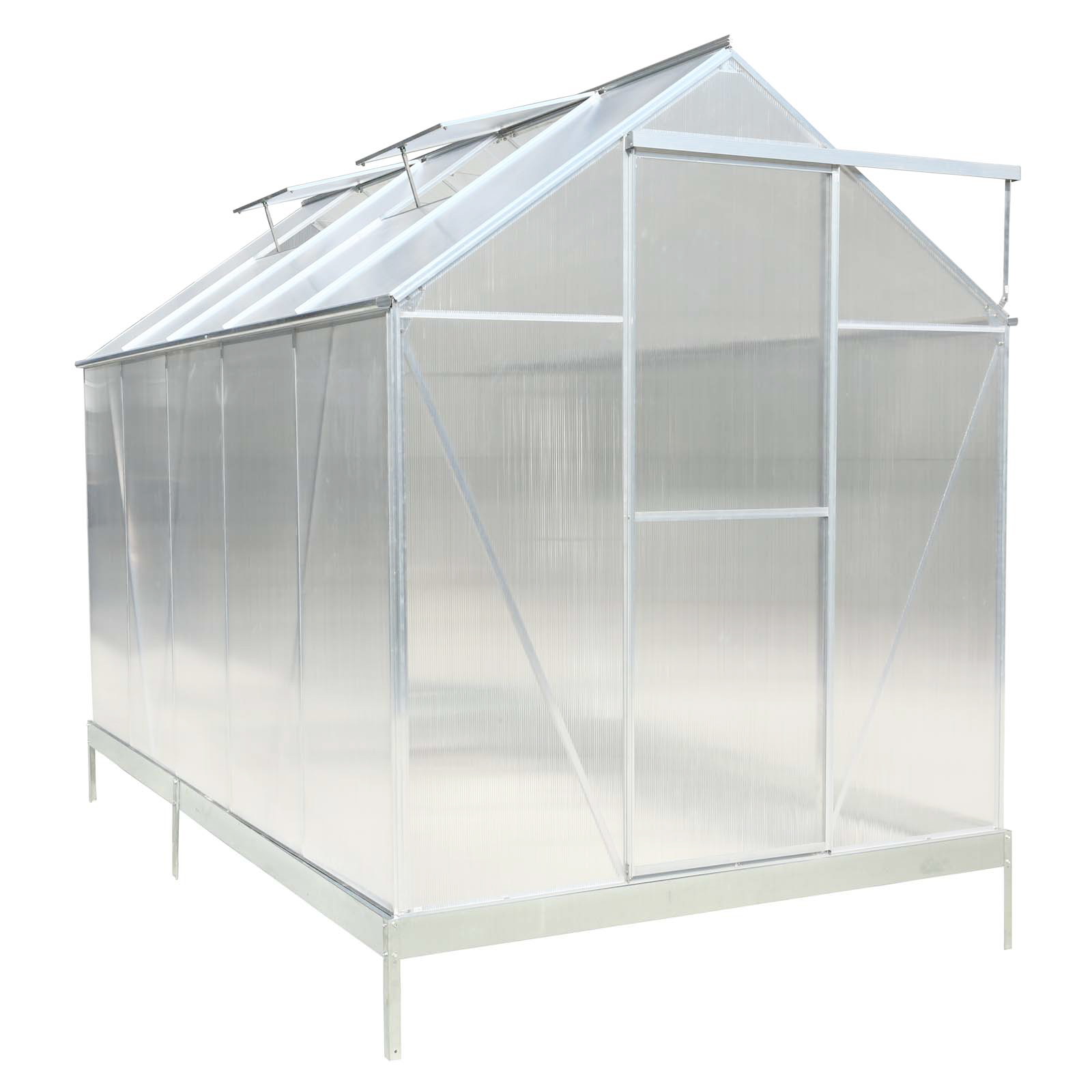 6.3'*10.2'*7' Polycarbonate Greenhouse, Heavy Duty Outdoor Aluminum Walk-in Green House Kit with Rain Gutter, Vent and Door for Backyard Garden, color aluminium