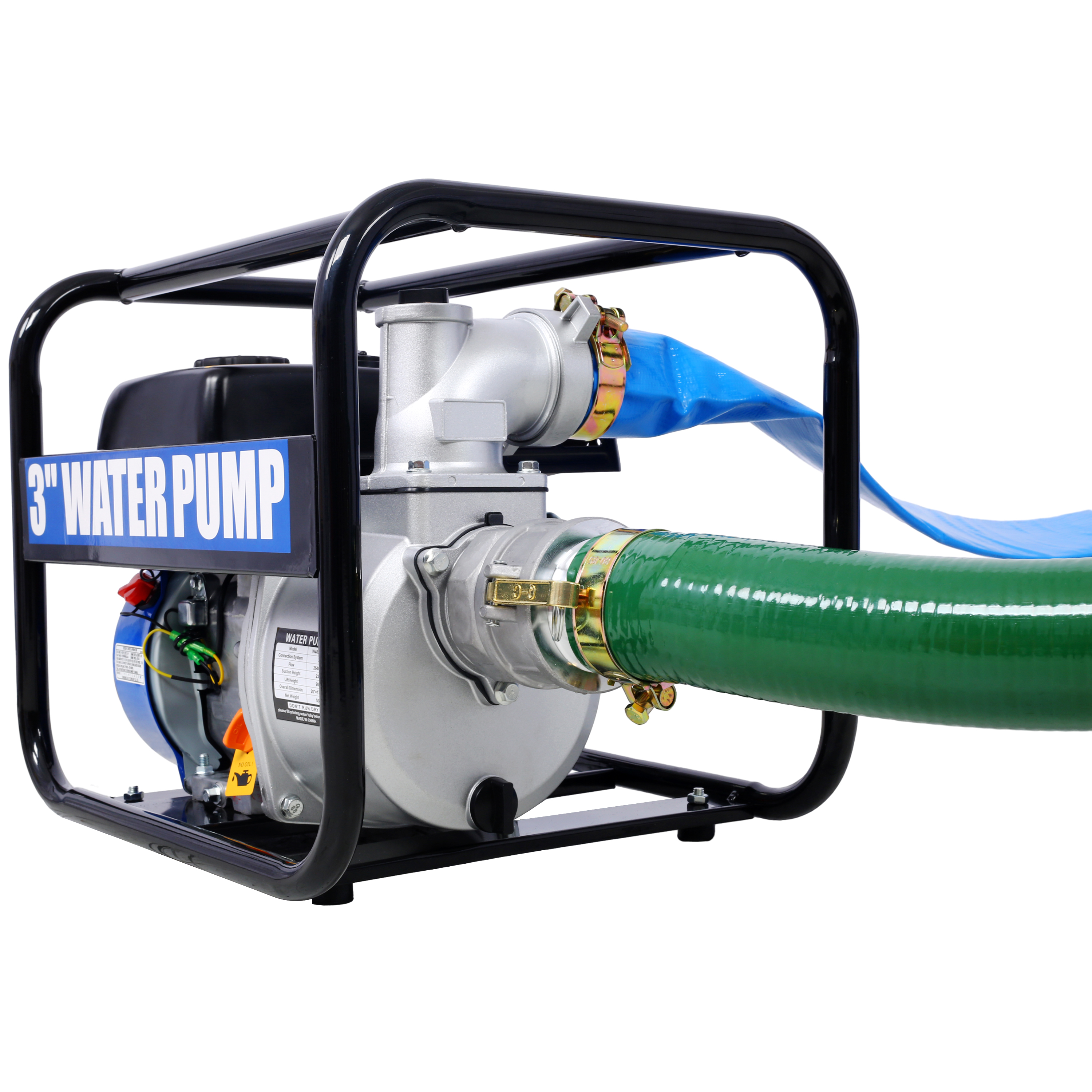 Semi Trash Pump 3 inch, 209cc 7HP 4 stroke OHV ENGINE, Gas Powered Full Trash Water Pump  50 ft Discharge Hose, 12 ft Suction Hose with Complete Fittings,EPA compliant