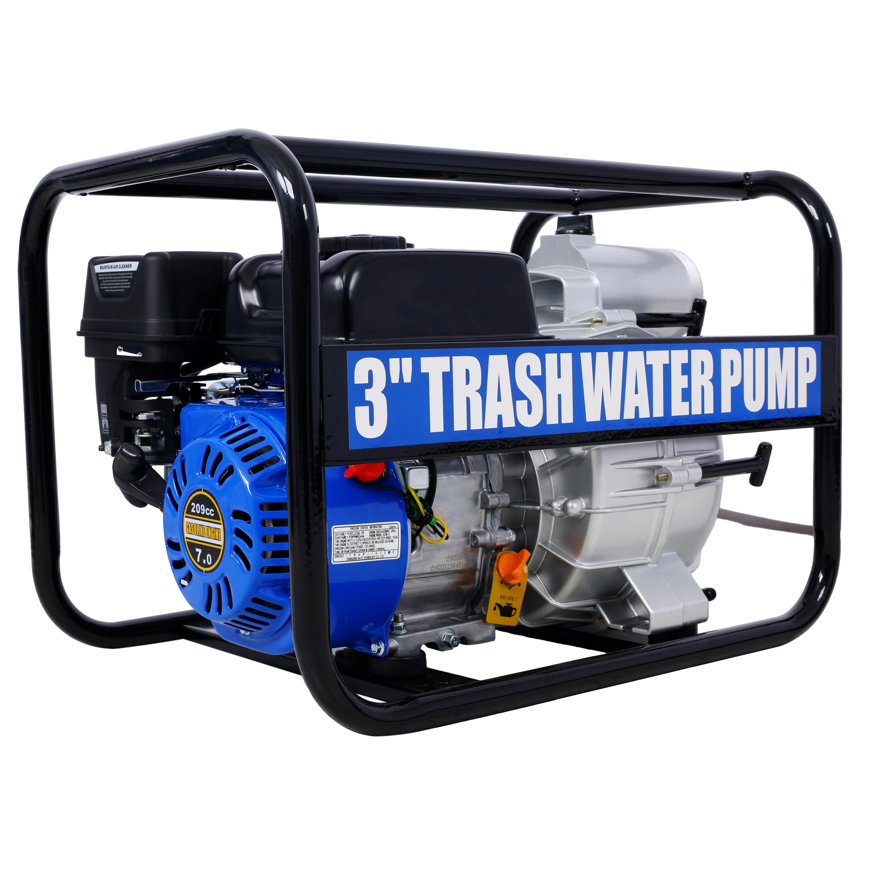 Trash Pump 3 inch, 209cc 7HP 4 stroke OHV ENGINE, Gas Powered Full Trash Water Pump 50 ft Discharge Hose, 12 ft Suction Hose with Complete Fittings,EPA compliant