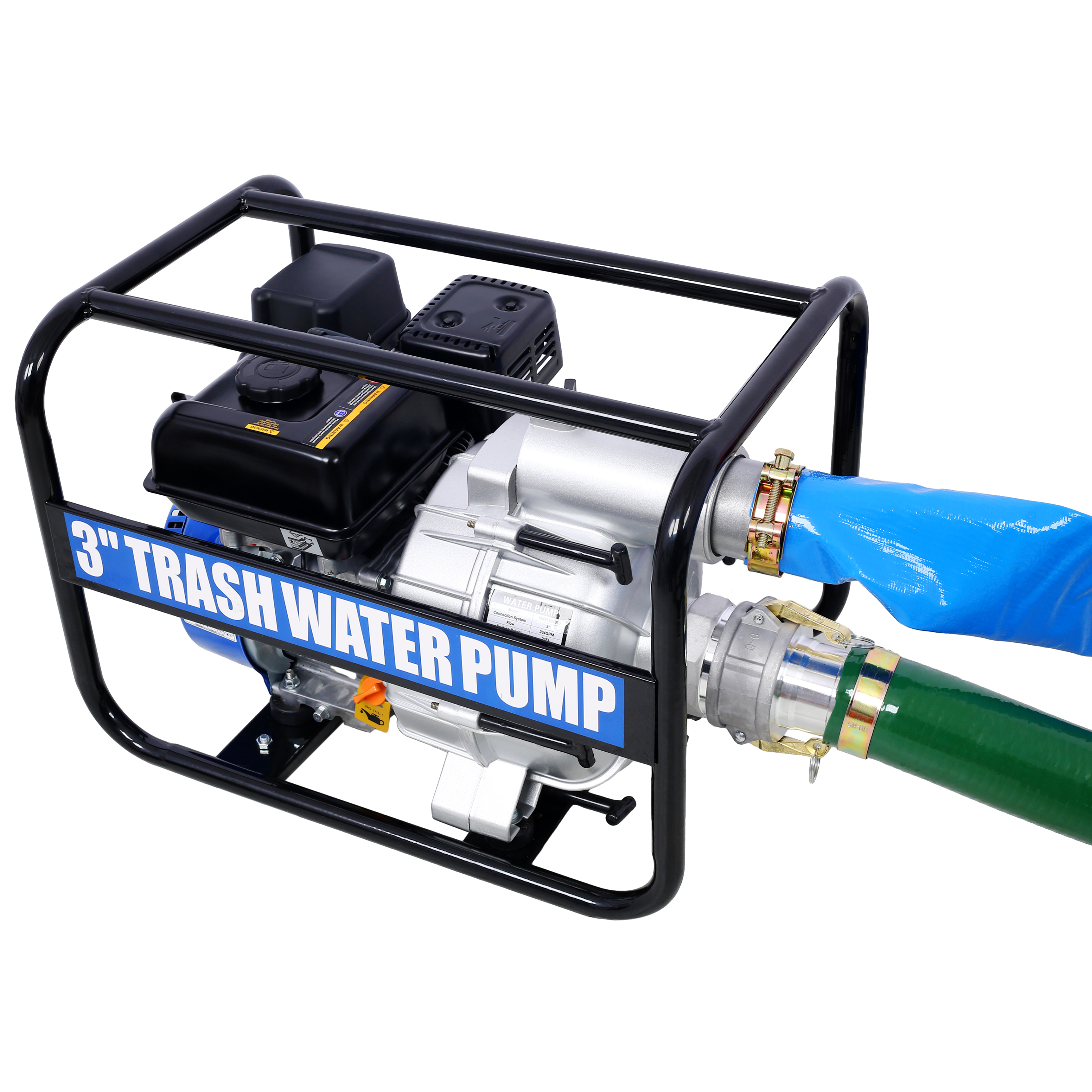 Trash Pump 3 inch, 209cc 7HP 4 stroke OHV ENGINE, Gas Powered Full Trash Water Pump 50 ft Discharge Hose, 12 ft Suction Hose with Complete Fittings,EPA compliant