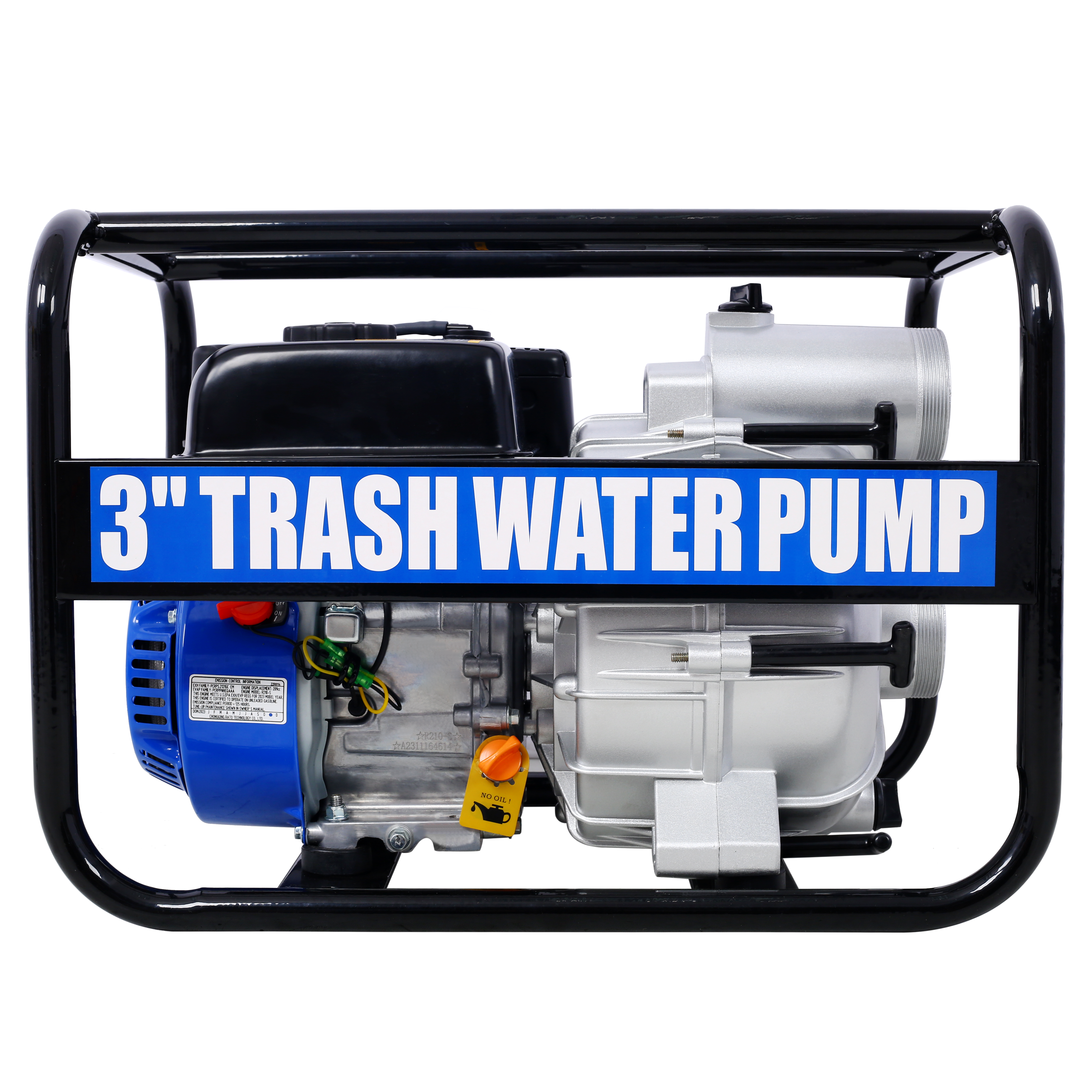 Trash Pump 3 inch, 209cc 7HP 4 stroke OHV ENGINE, Gas Powered Full Trash Water Pump 50 ft Discharge Hose, 12 ft Suction Hose with Complete Fittings,EPA compliant