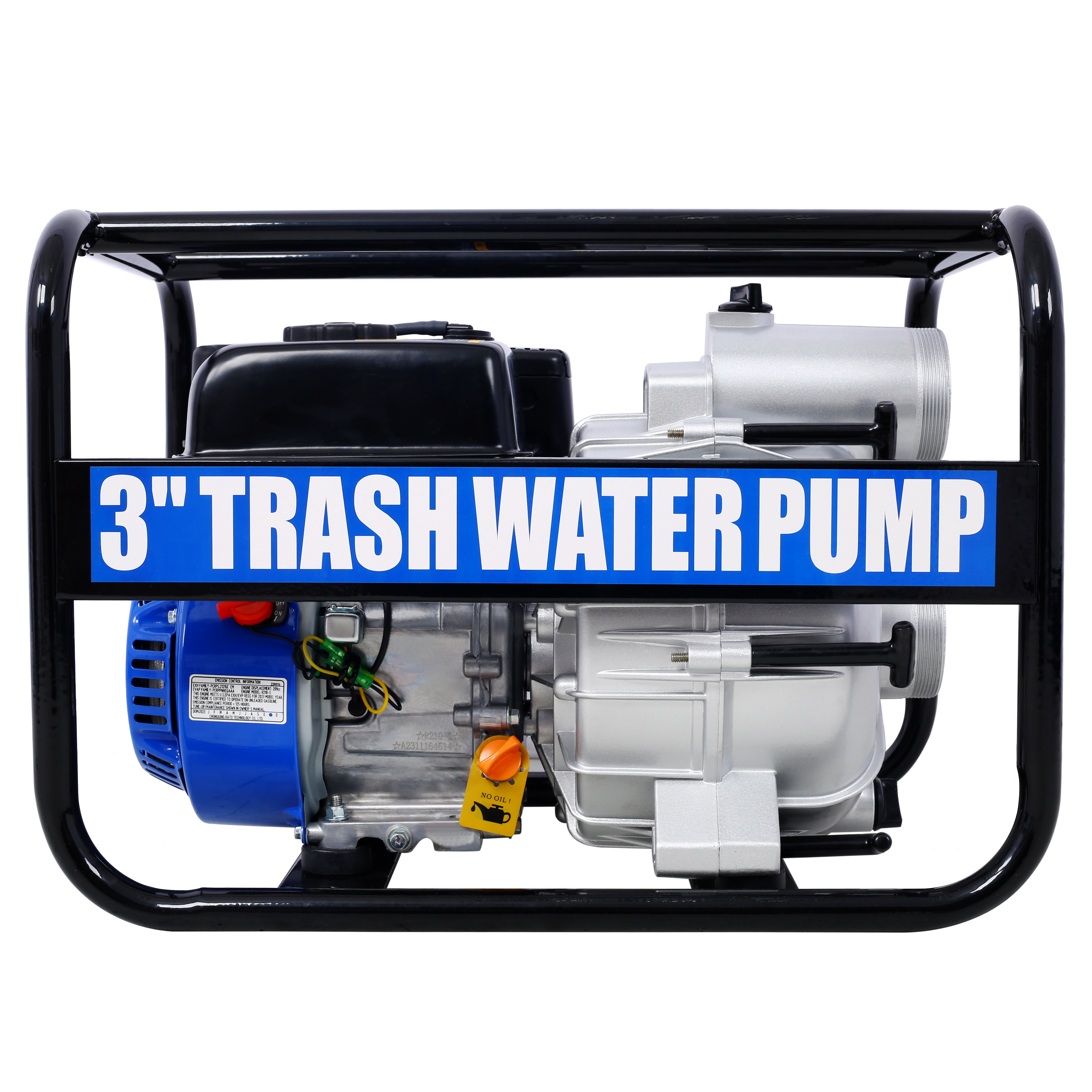 Trash Pump 3 inch, 209cc 7HP 4 stroke OHV ENGINE, Gas Powered Full Trash Water Pump 50 ft Discharge Hose, 12 ft Suction Hose with Complete Fittings,EPA compliant