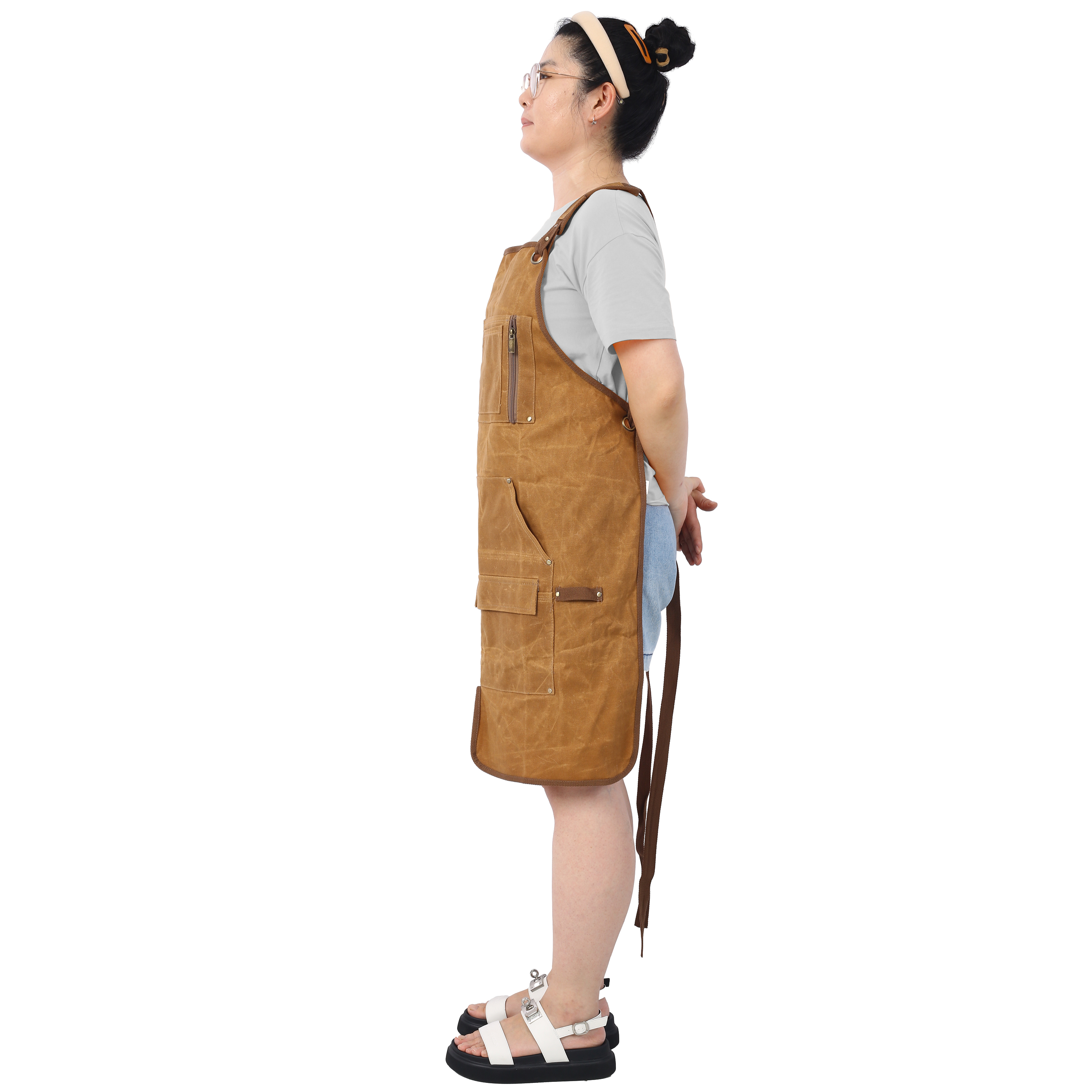 Long Heavy Duty Waxed Canvas Tool Apron, Carpenter Aprons, Woodworking Aprons, Carpenters Water-Resistant 18 Oz ,Fully Adjustable to Comfortably Fit Men and Women