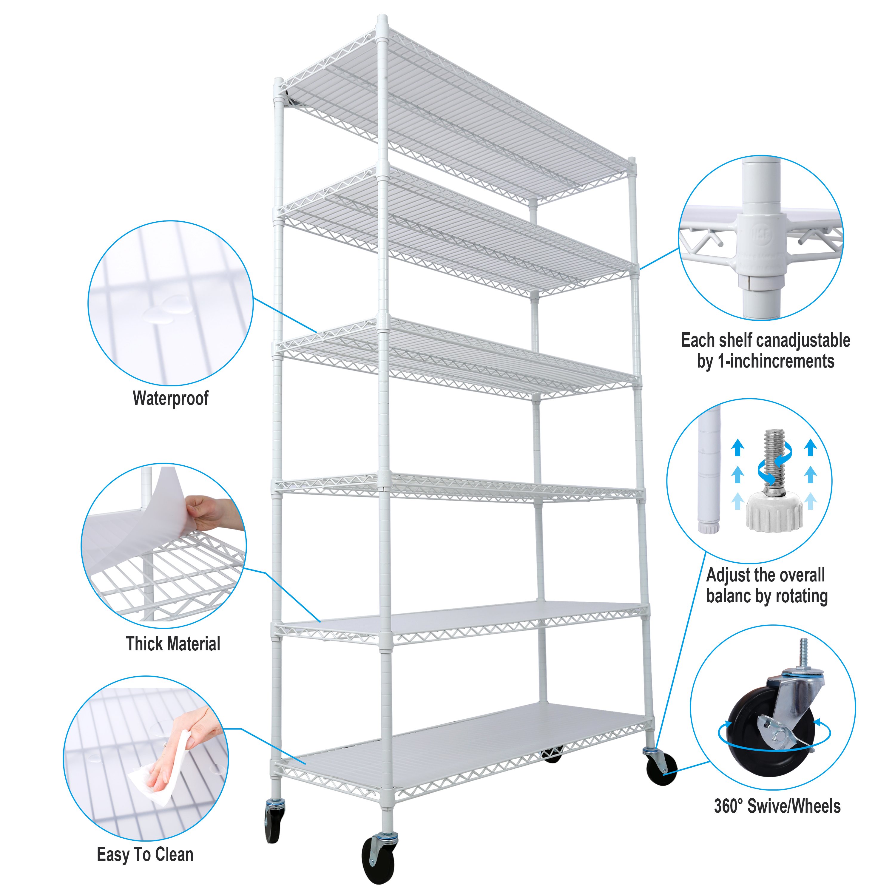 6 Tier 6000lbs Capacity NSF Metal Shelf Wire Shelving Unit, Heavy Duty Adjustable Storage Rack with Wheels & Shelf Liners for Commercial Grade Utility Steel Storage Rack, White- 82"H x 48"L x 18"D