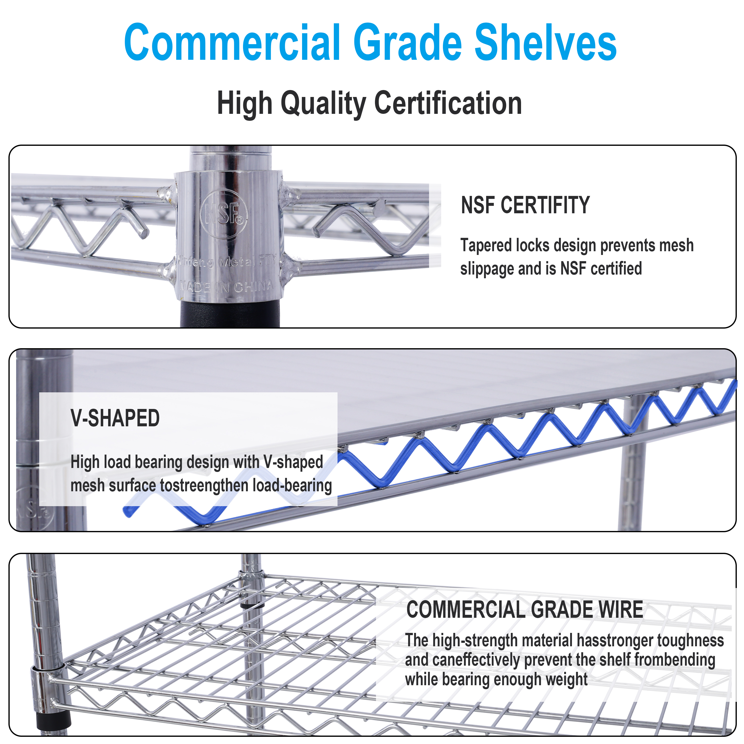 6 Tier 6000lbs Capacity NSF Metal Shelf Wire Shelving Unit, Heavy Duty Adjustable Storage Rack with Wheels & Shelf Liners for Commercial Grade Utility Steel Storage Rack, chrome- 82"H x 48"L x 18"D