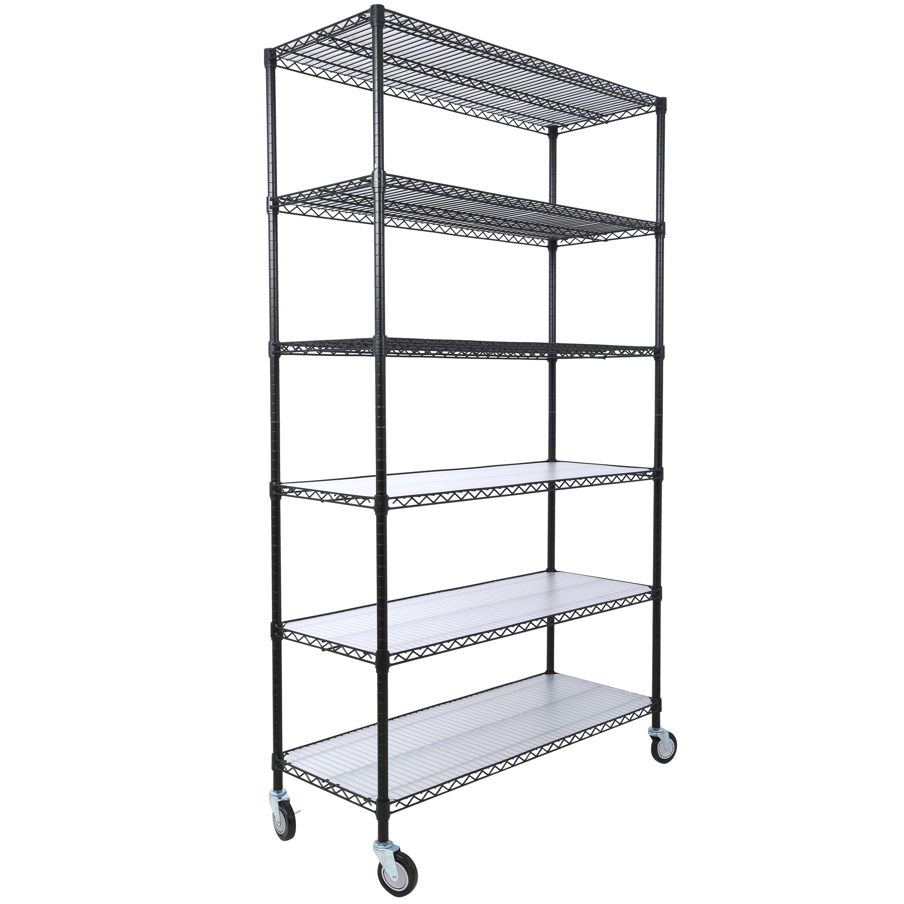 6 Tier 6000lbs Capacity NSF Metal Shelf Wire Shelving Unit, Heavy Duty Adjustable Storage Rack with Wheels & Shelf Liners for Commercial Grade Utility Steel Storage Rack, Black - 84"H x 48"L x 20"D