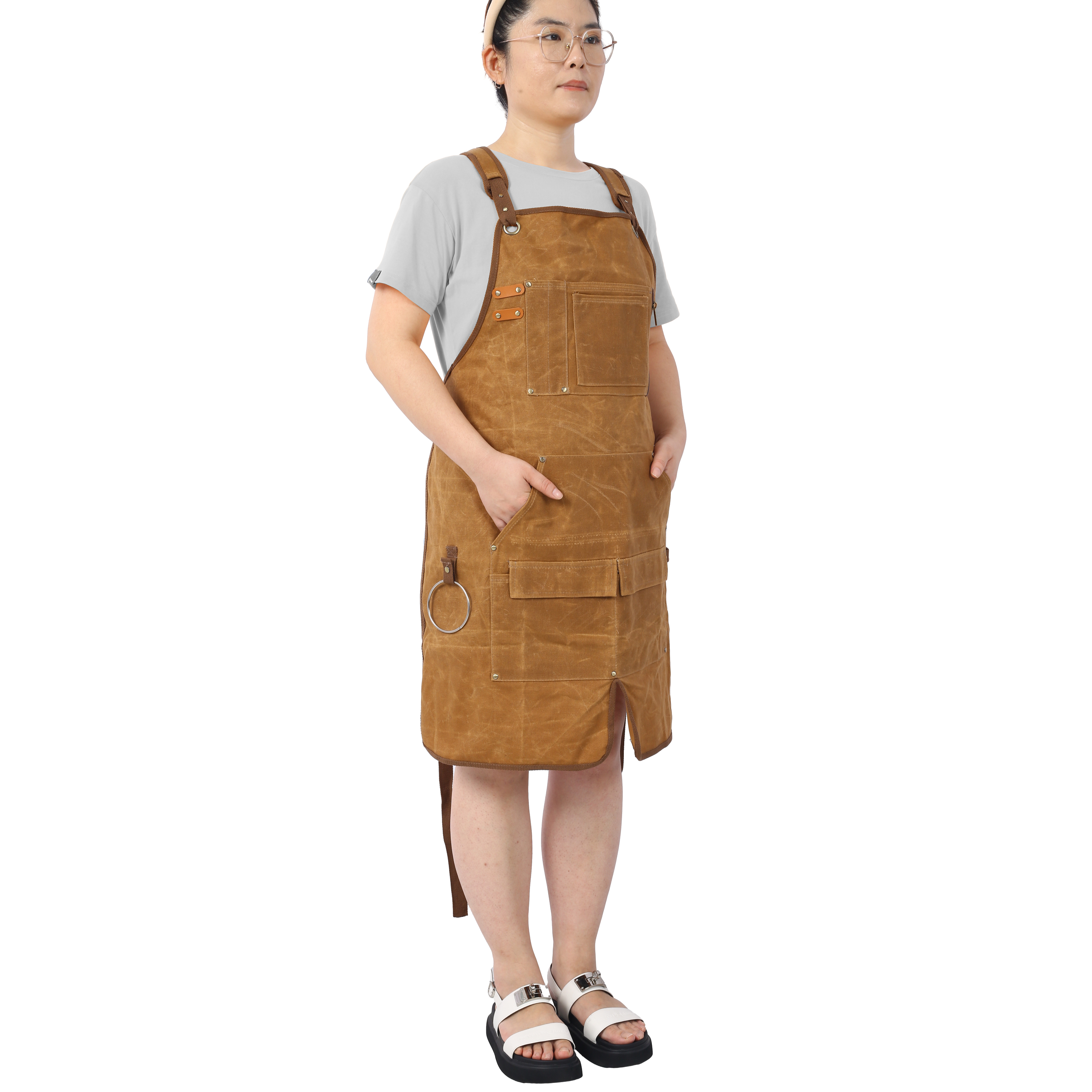 Long Heavy Duty Waxed Canvas Tool Apron, Carpenter Aprons, Woodworking Aprons, Carpenters Water-Resistant 18 Oz ,Fully Adjustable to Comfortably Fit Men and Women