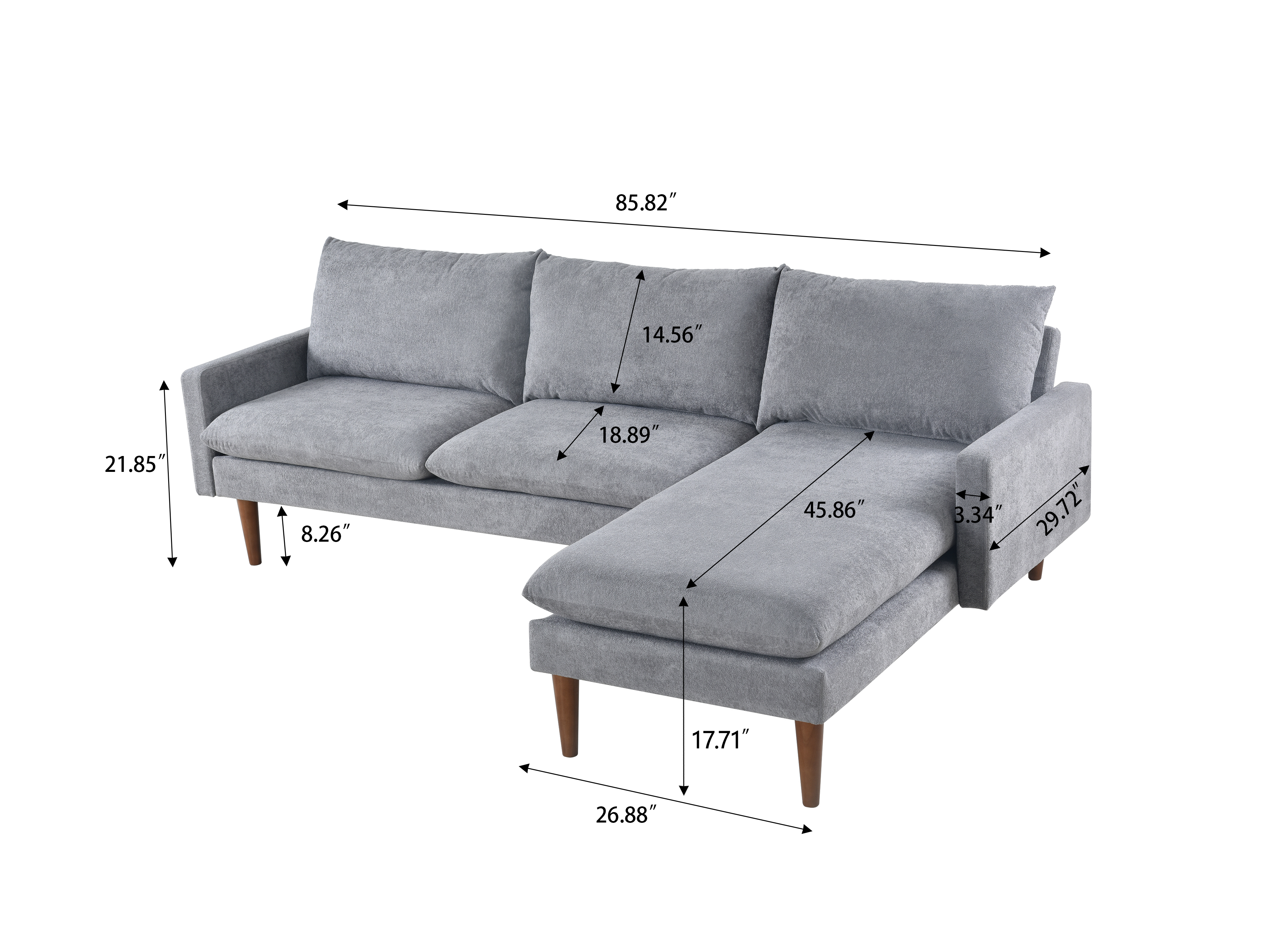 L-Shaped Sofa with Padded Cashmere: Multi-functional Design, Modern Luxury Appearance - Ideal for Living Rooms, Apartments - Easy Assembly & Maintenance,Grey