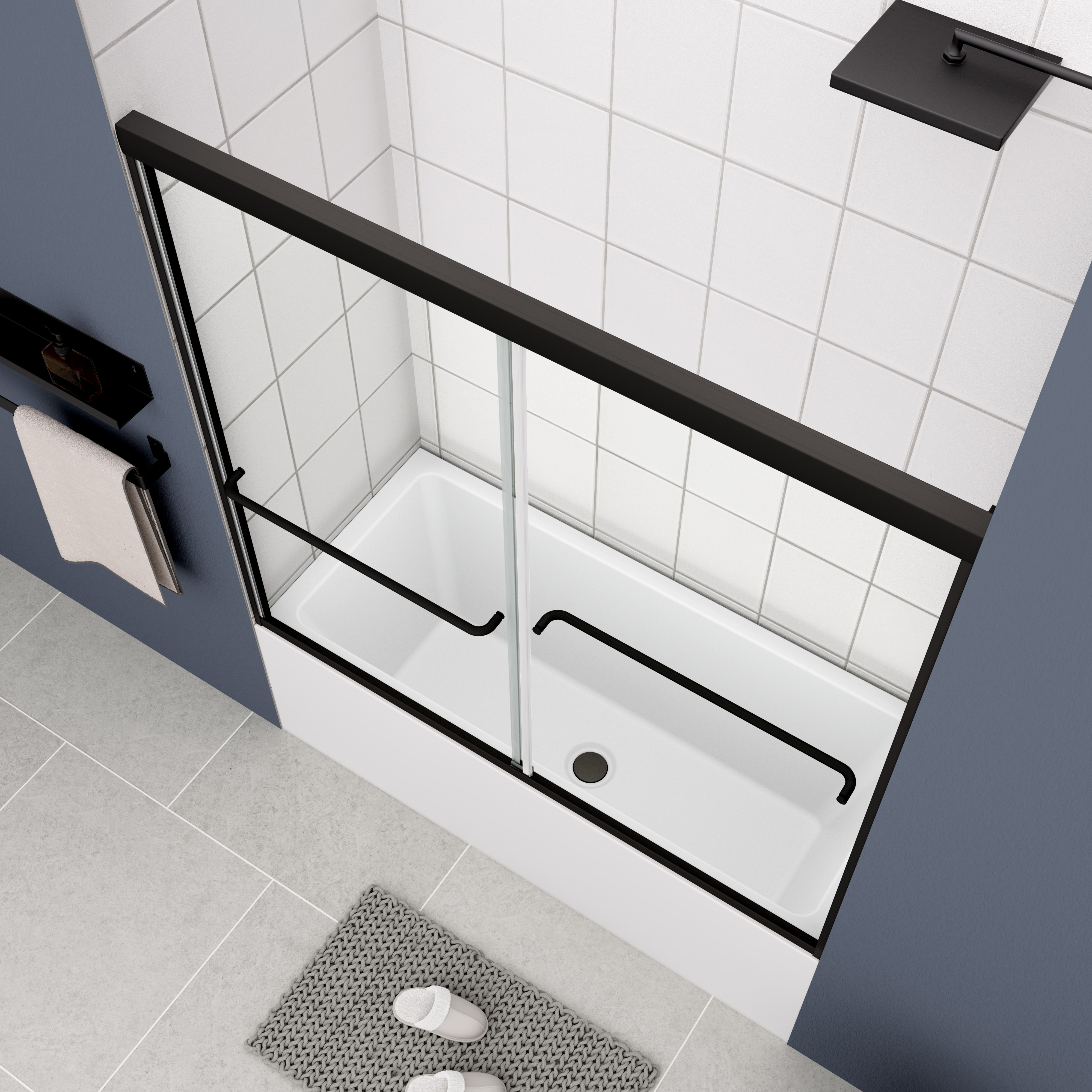 Bathtub Bypass shower door, sliding door, with 1/4" tempered glass and Matted  black finish  6058