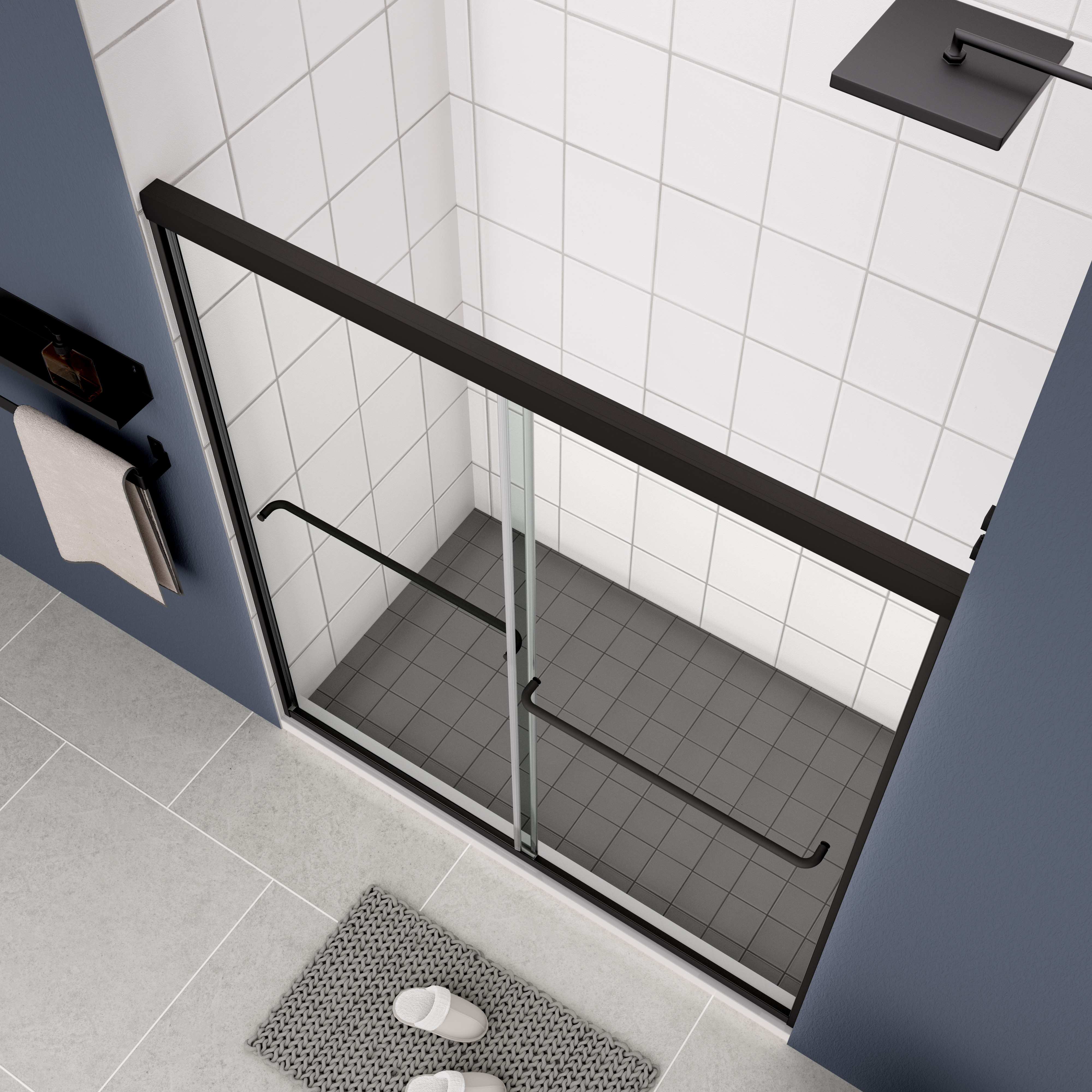 Bypass shower door, sliding door, with 1/4" tempered glass and Matted black finish