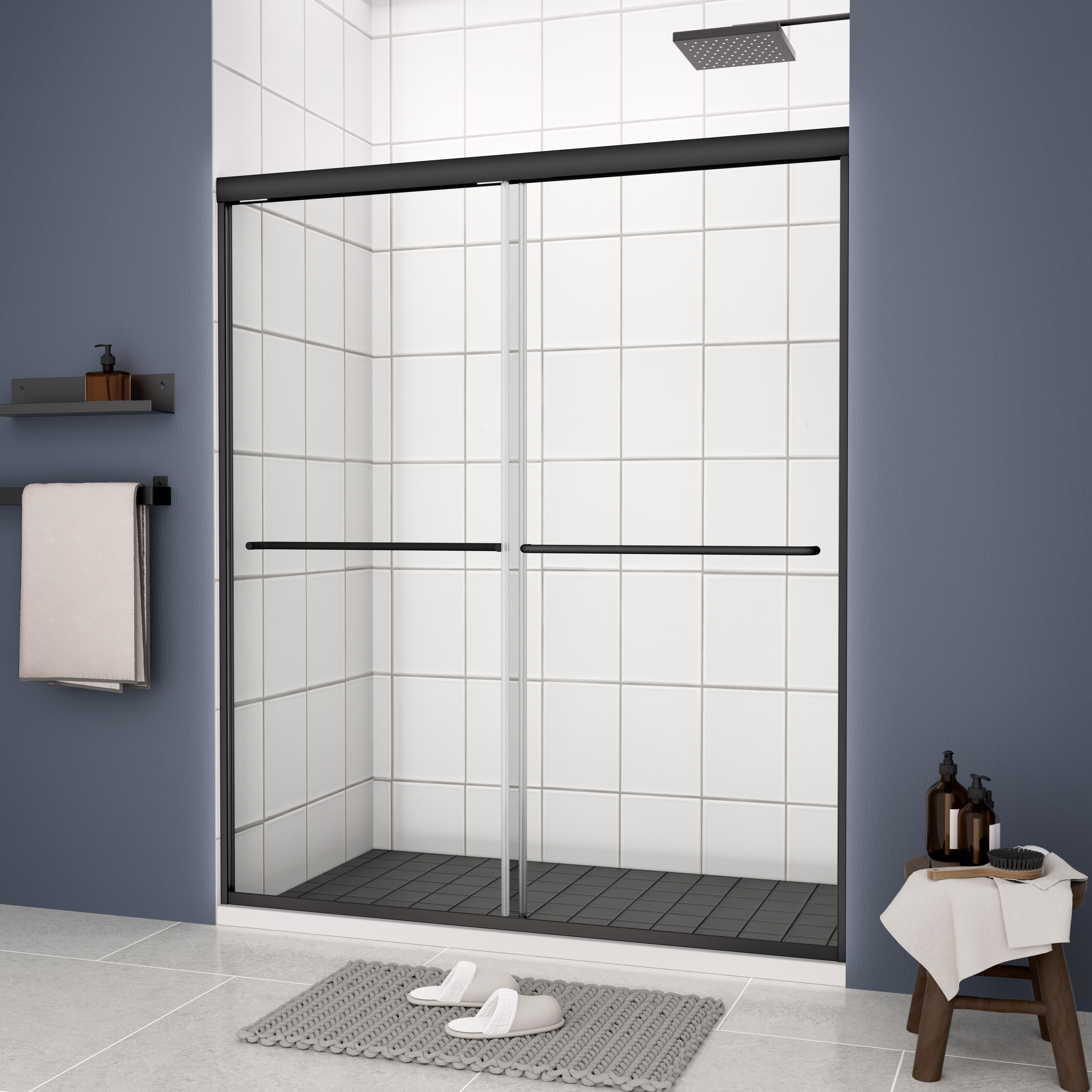 Bypass shower door, sliding door, with 1/4" tempered glass and Matted black finish