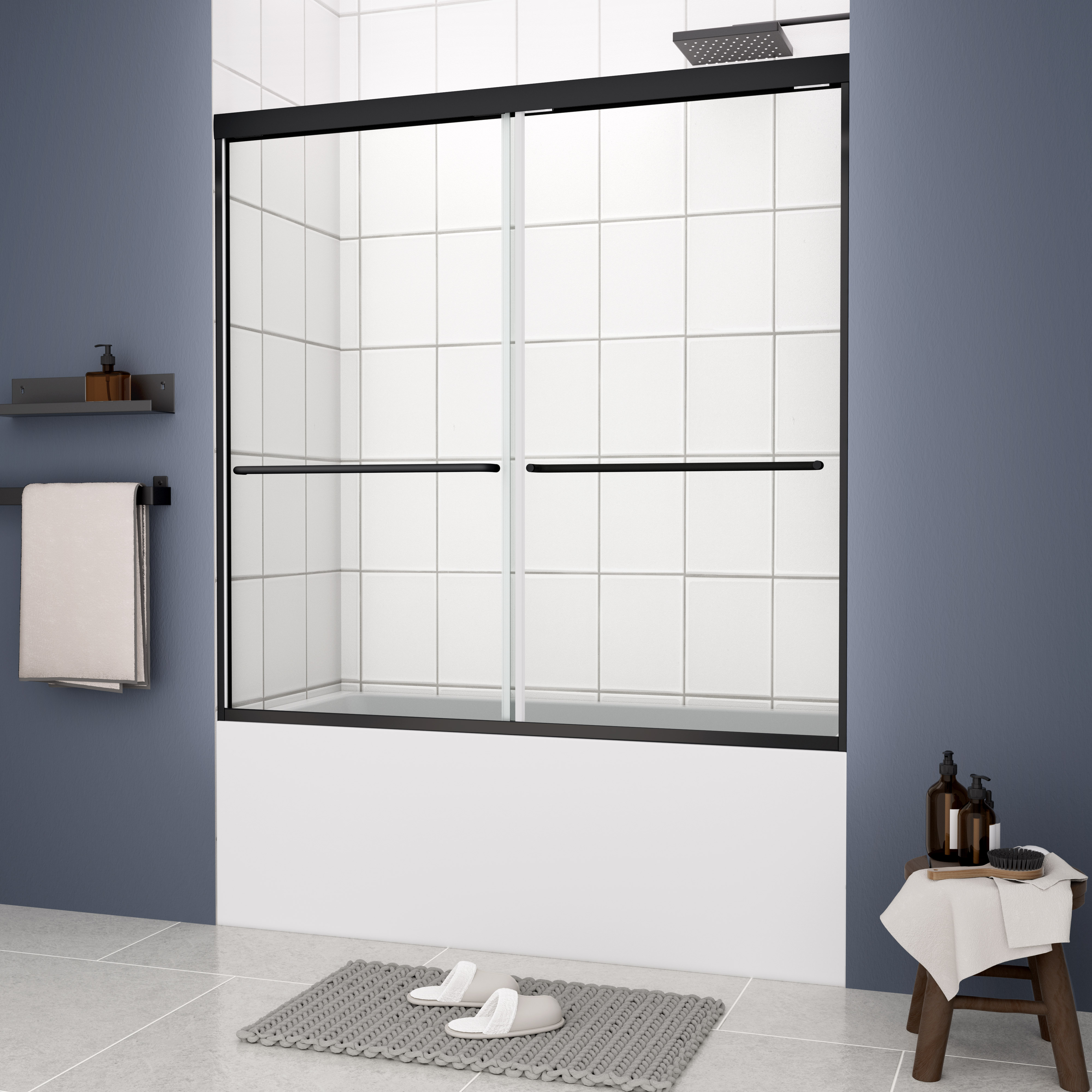 Bathtub Bypass shower door, sliding door, with 1/4" tempered glass and Matted  black finish  6058