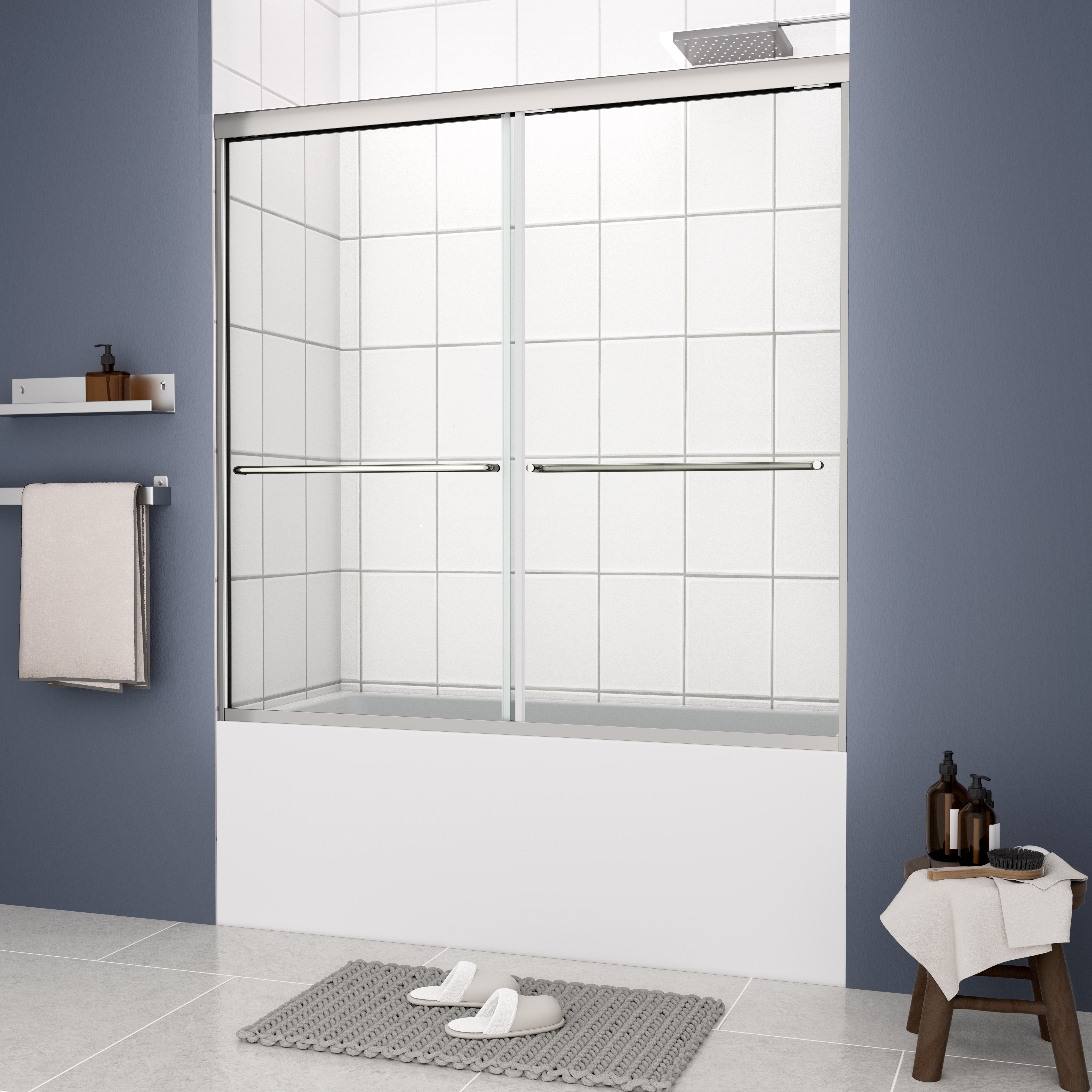 Bathtub Bypass shower door, sliding door, with 1/4" tempered glass and Chrome finish  6058