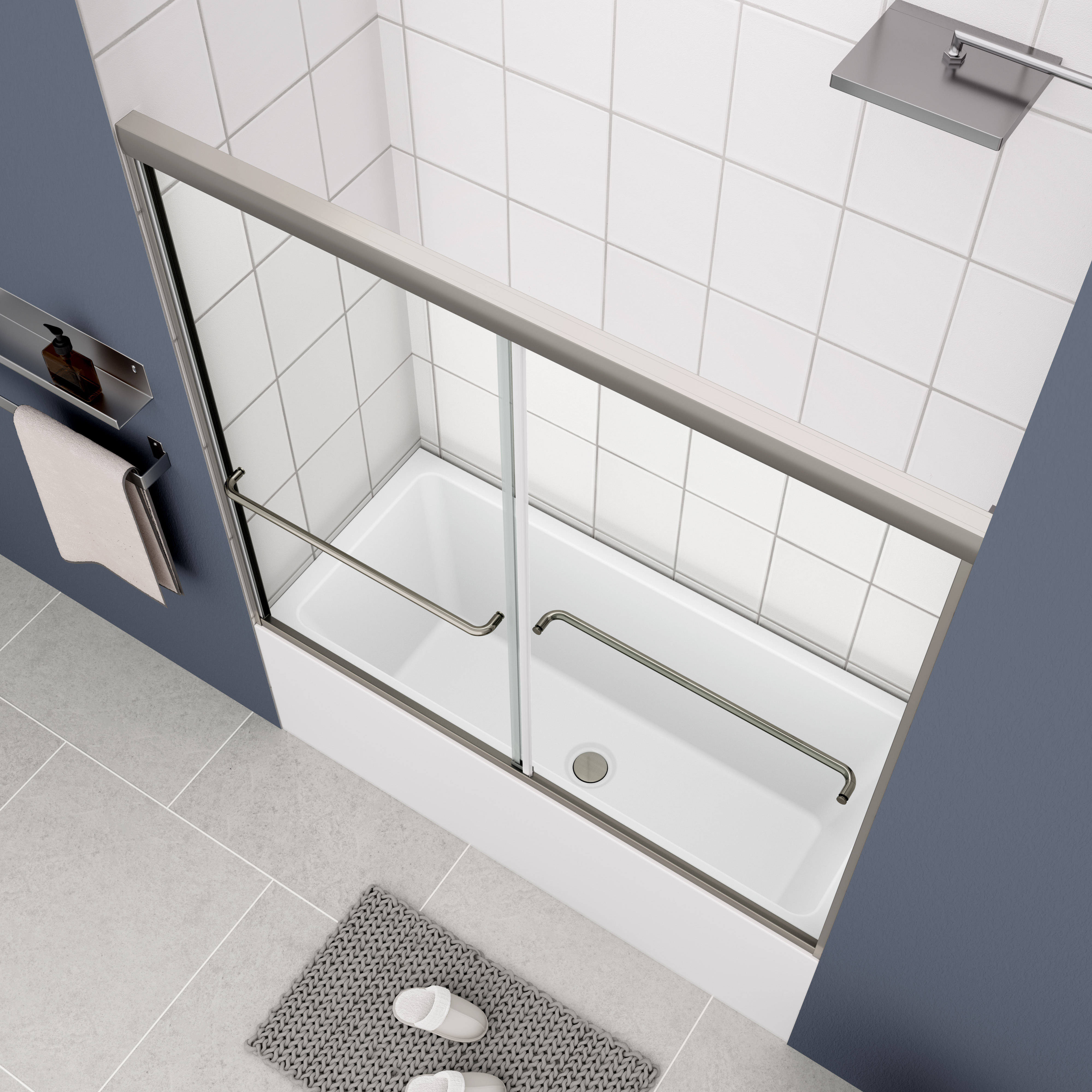 Bathtub Bypass shower door, sliding door, with 1/4" tempered glass and Chrome finish  6058