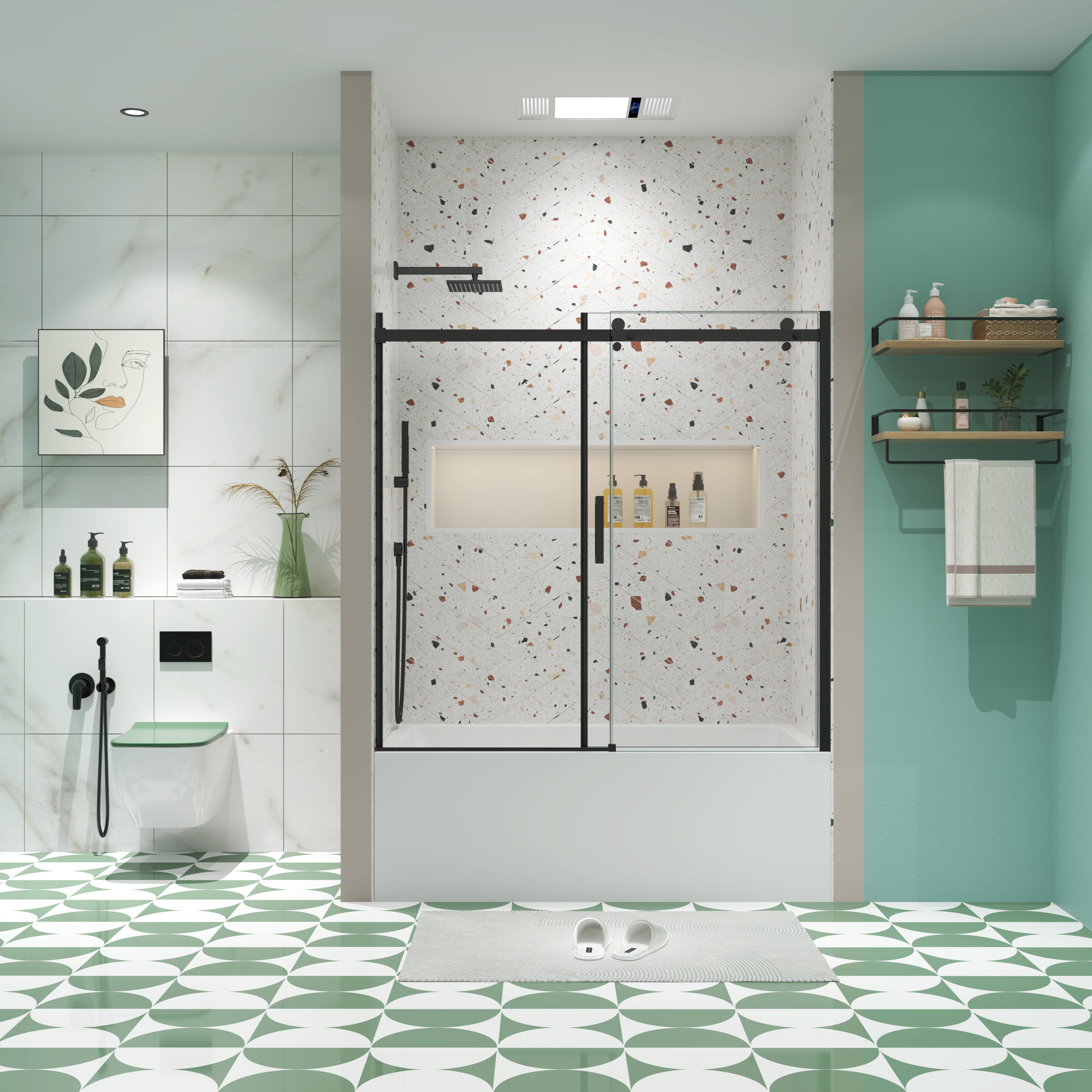 Bathtub shower door, sliding door, with 5/16" tempered glass and Matted black finish 6058