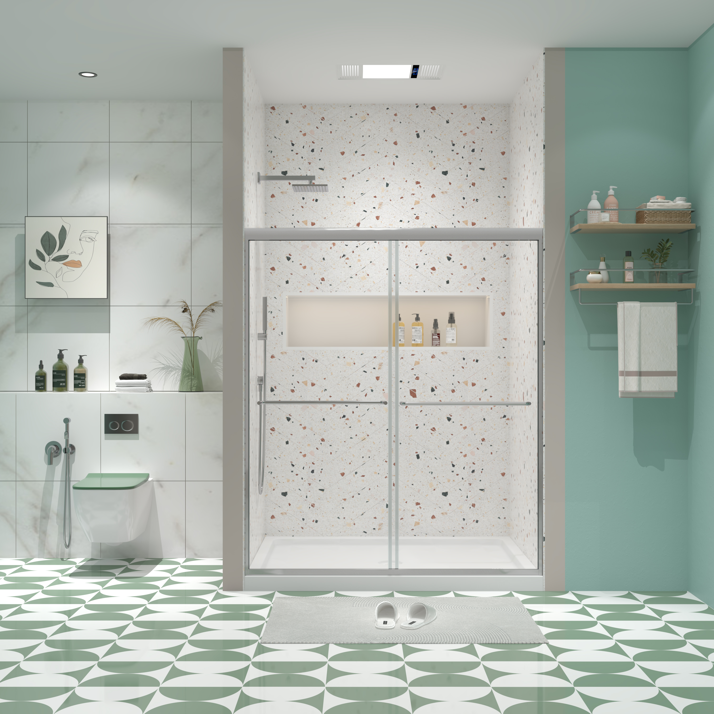 Bypass shower door, sliding door, with 1/4" tempered glass and Polished finish 6070