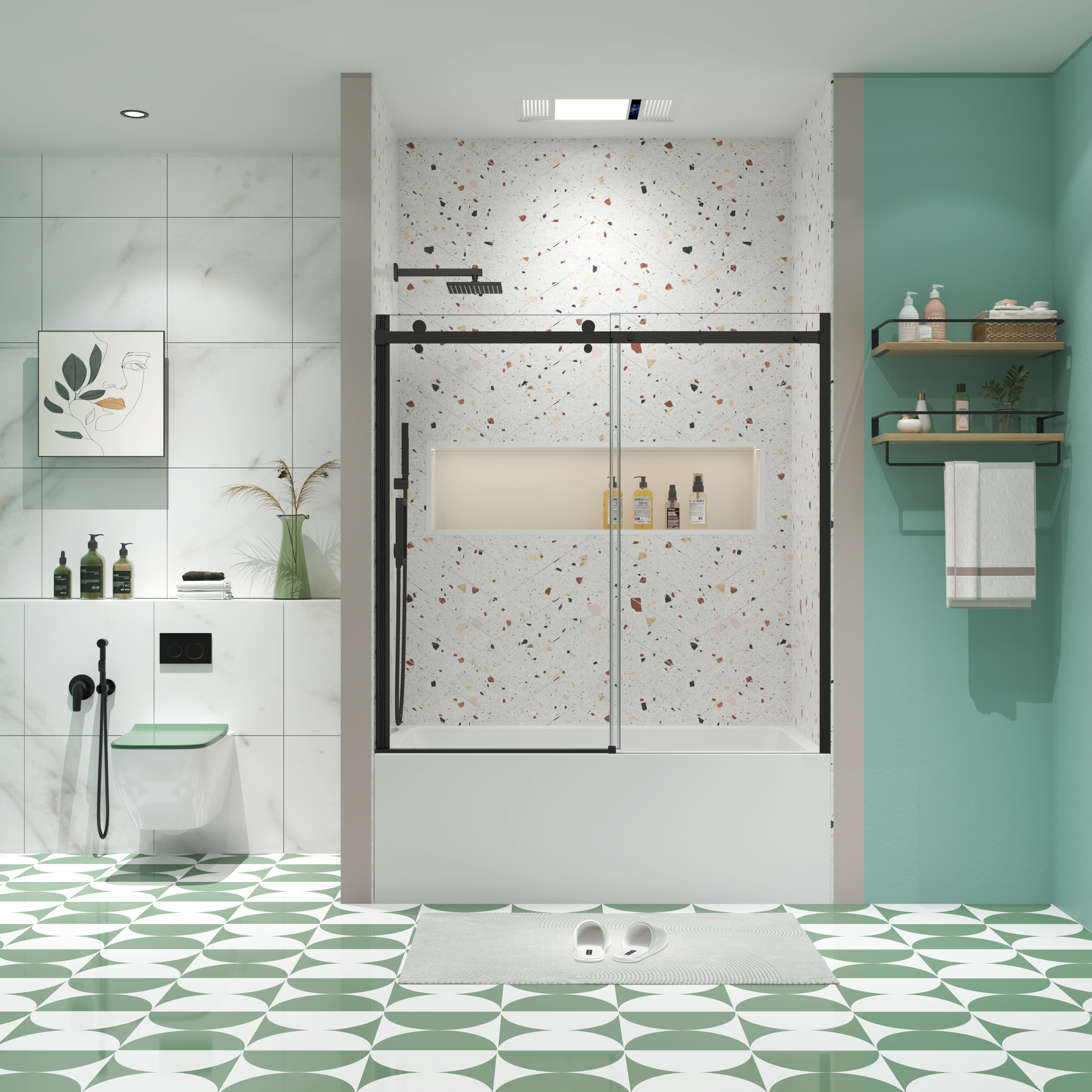 Bathtub shower door, sliding door, with 5/16" tempered glass and Matted black finish 6058