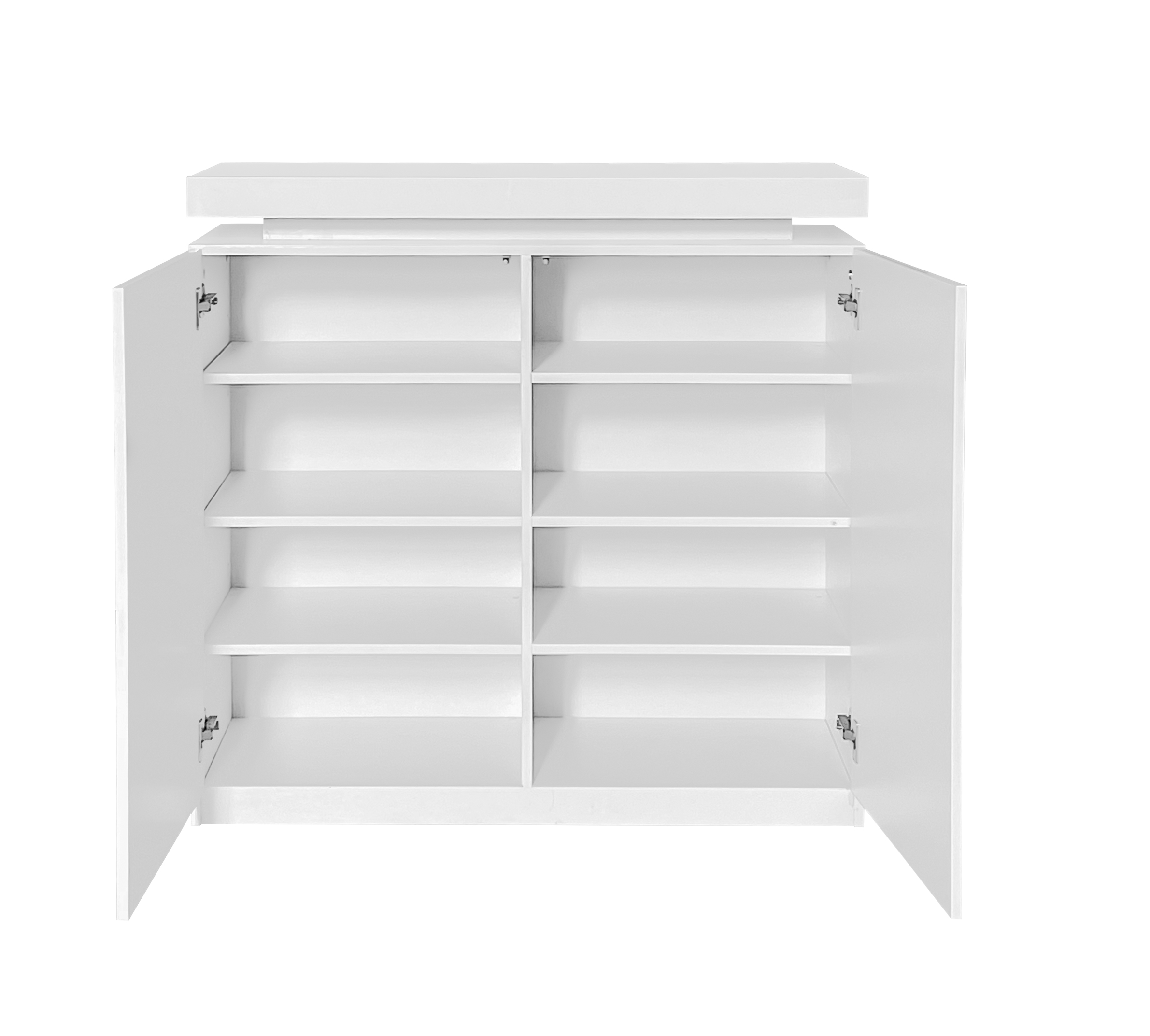 Large Spaces Shoe Cabinet High Glossy White Color with Led Light have moveable Shelves