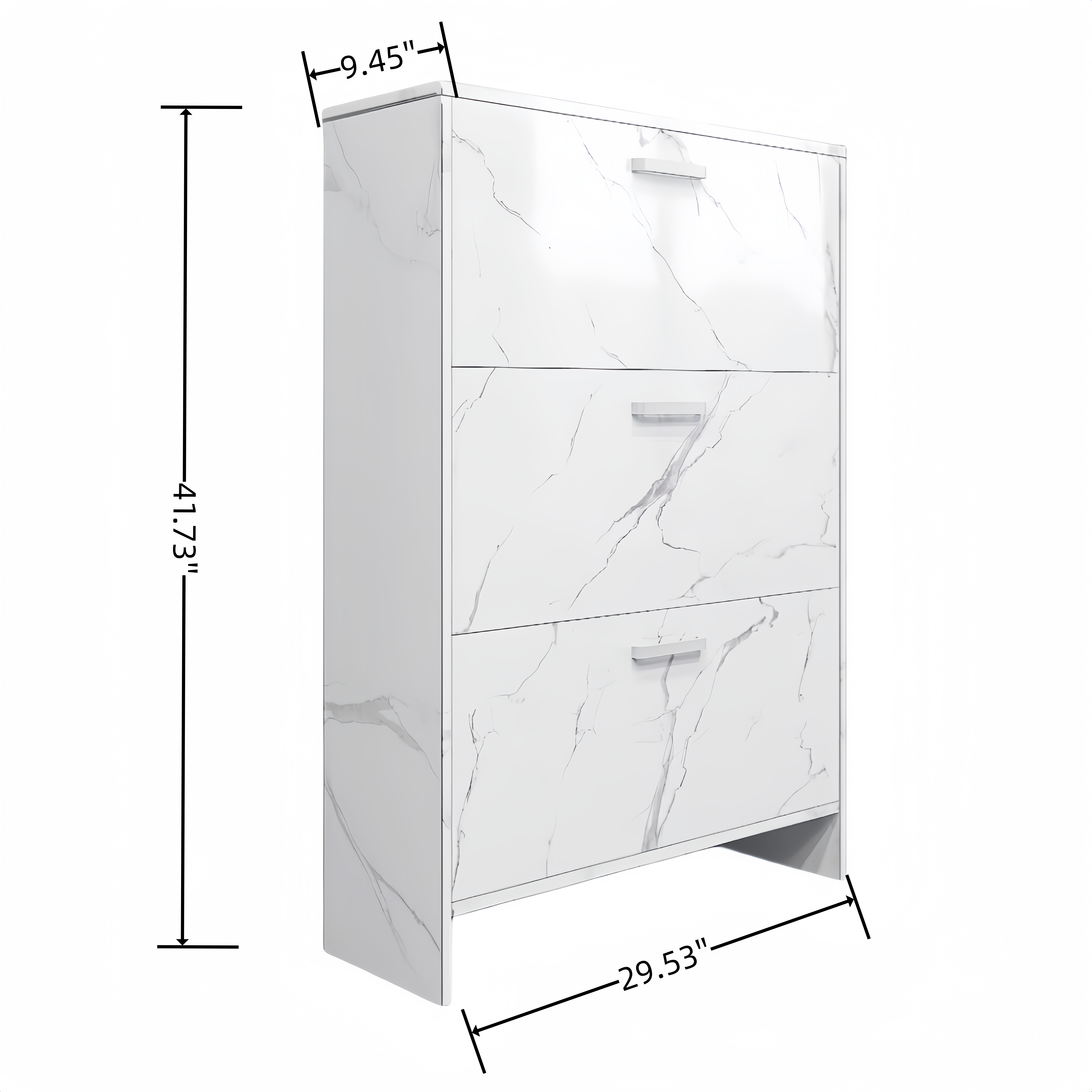 White Marble Color High Glossy 3 Doors Shoe Cabinet with Retro Handles