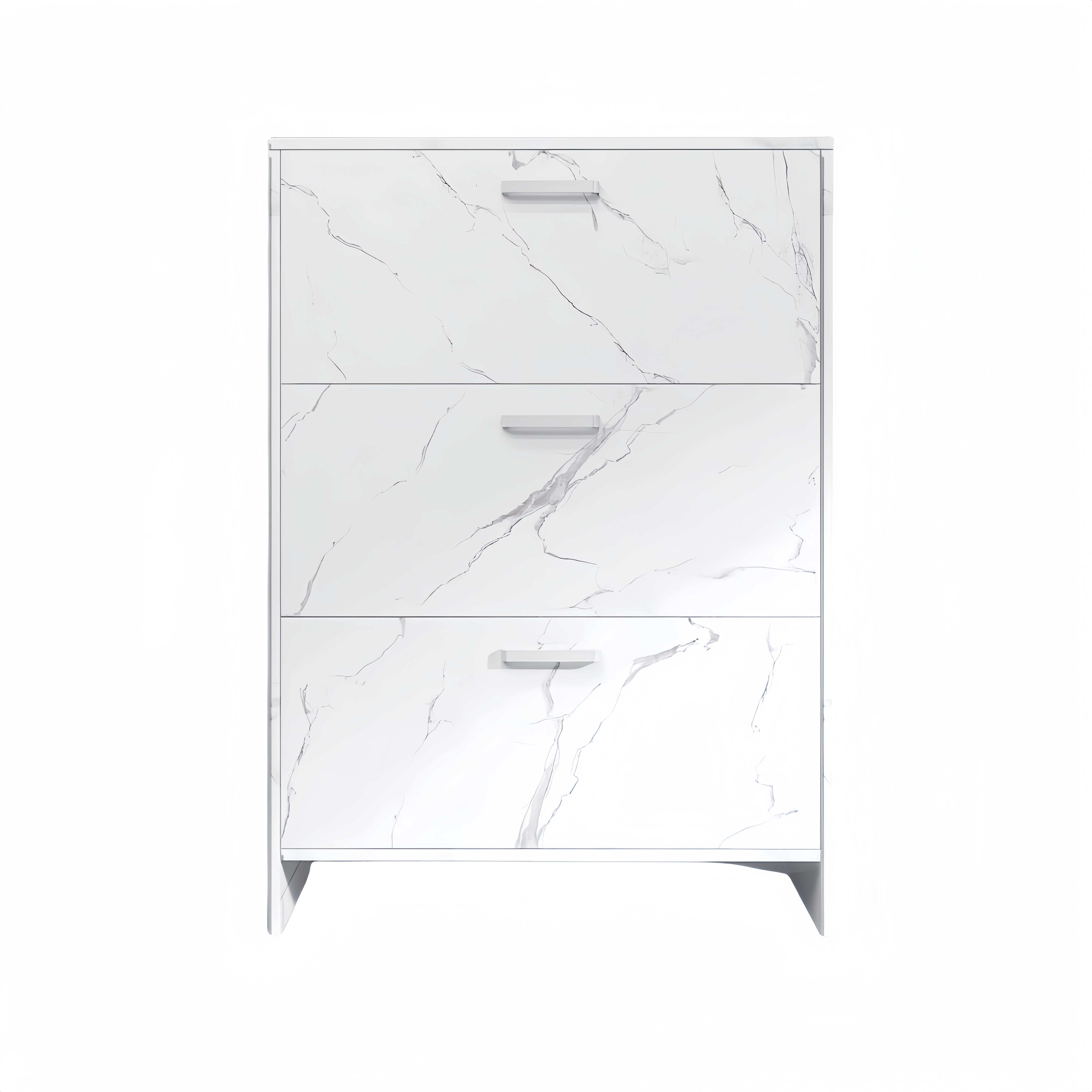 White Marble Color High Glossy 3 Doors Shoe Cabinet with Retro Handles