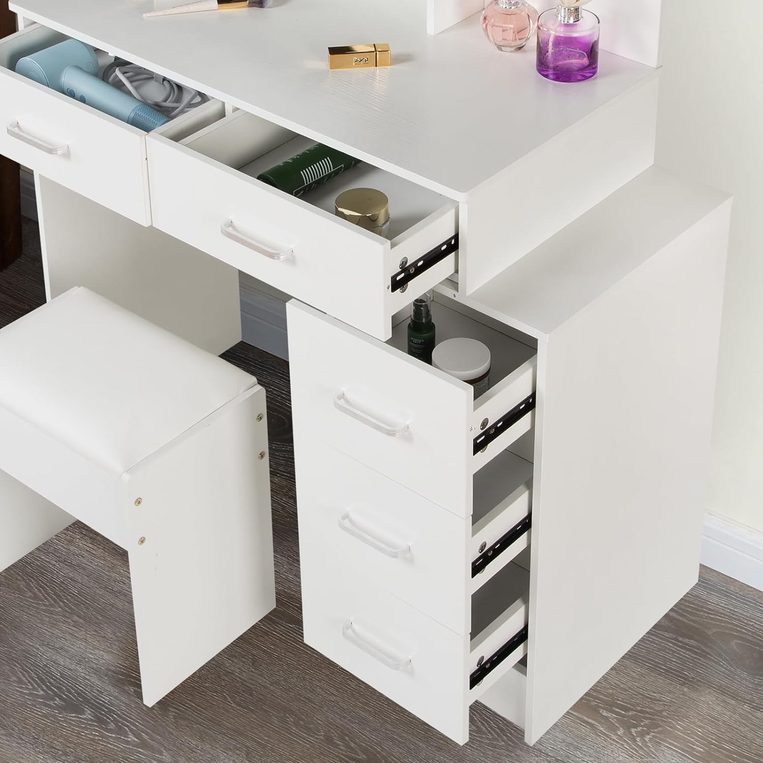 White color adjustable dressing table with 4 drawers