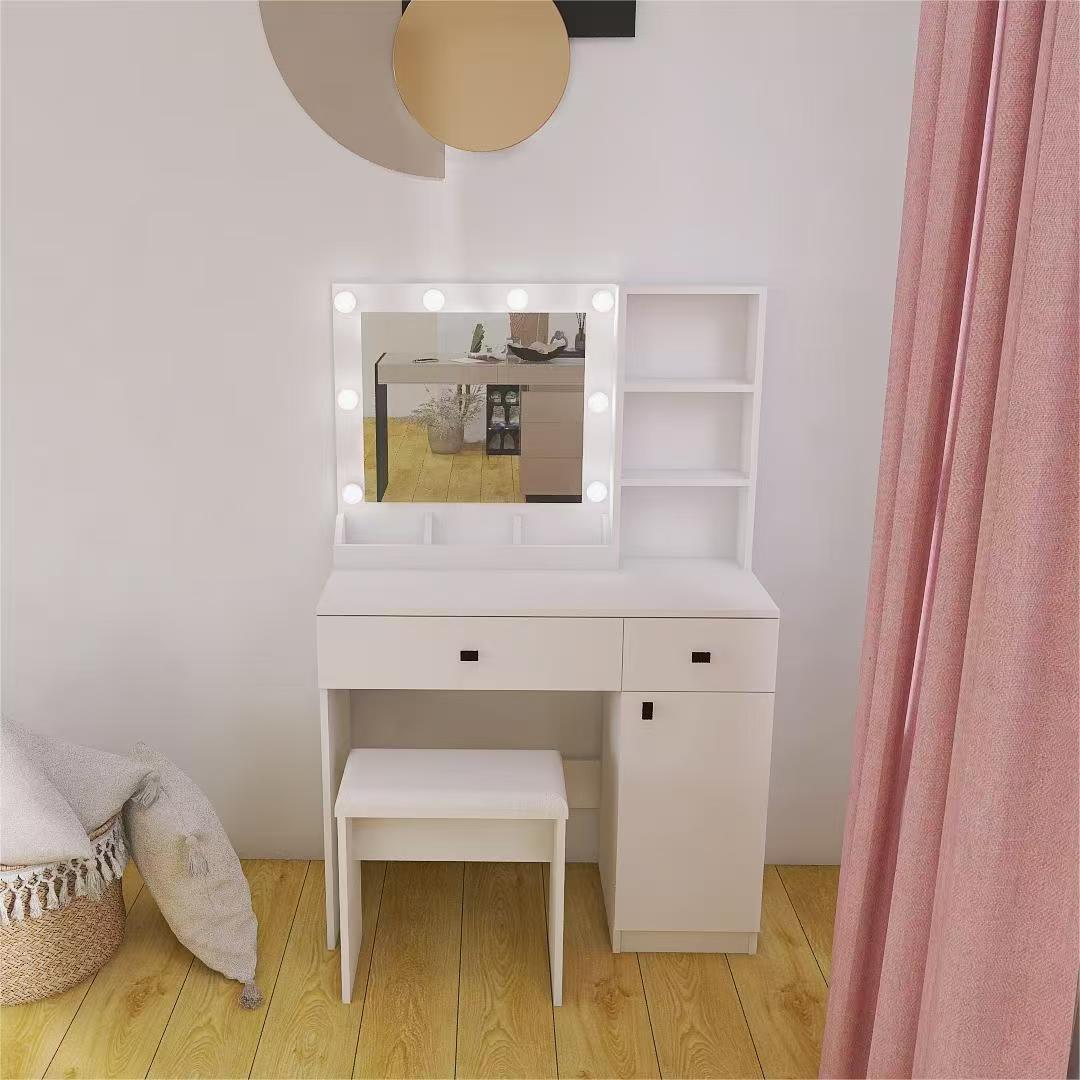 Vanity Desk with Lights, Vanity Set with Mirror, Makeup Vanity Desk with Large Drawers & Three Level Storage Dreeser, Vanitys/Vanities with 3 Lights Brightness Adjustable for Bedroom, White