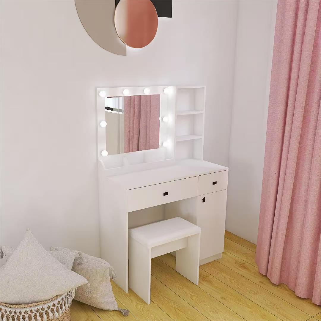 Vanity Desk with Lights, Vanity Set with Mirror, Makeup Vanity Desk with Large Drawers & Three Level Storage Dreeser, Vanitys/Vanities with 3 Lights Brightness Adjustable for Bedroom, White