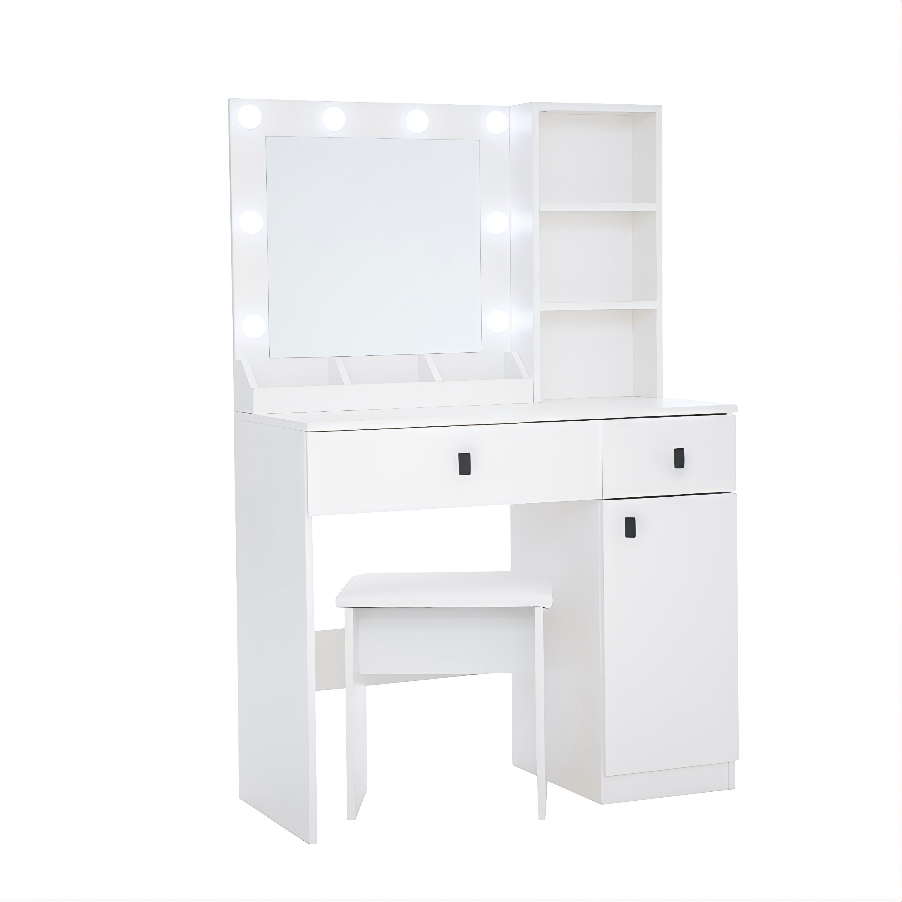 Vanity Desk with Lights, Vanity Set with Mirror, Makeup Vanity Desk with Large Drawers & Three Level Storage Dreeser, Vanitys/Vanities with 3 Lights Brightness Adjustable for Bedroom, White