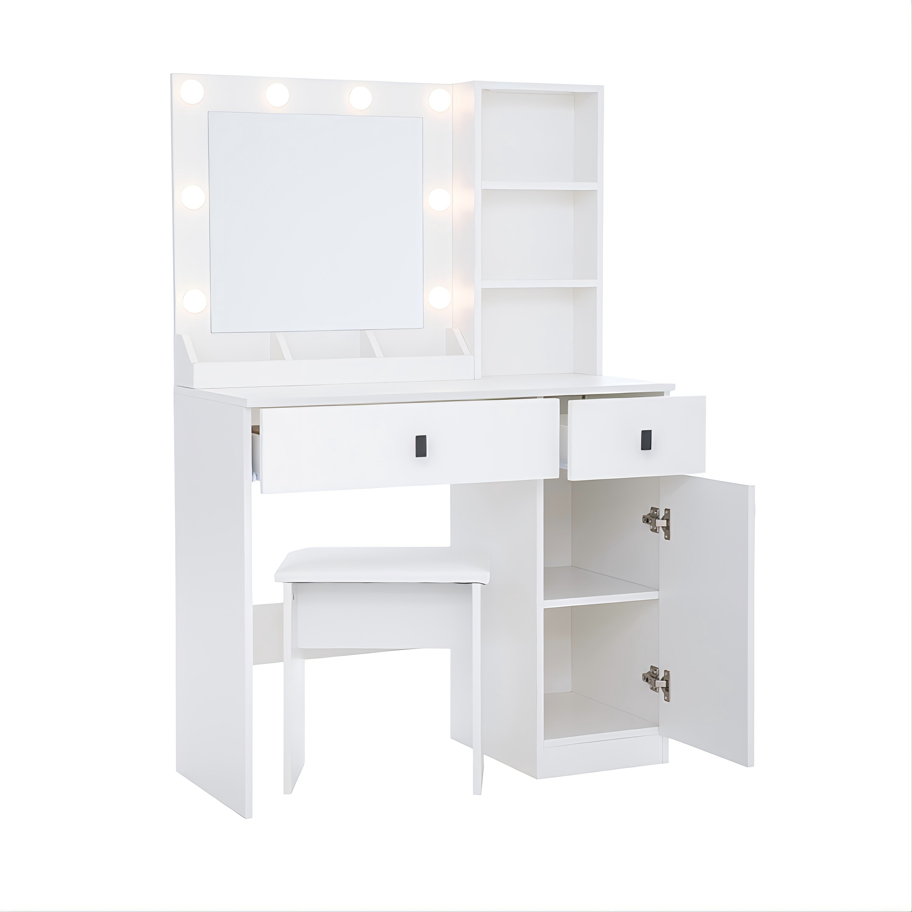 Vanity Desk with Lights, Vanity Set with Mirror, Makeup Vanity Desk with Large Drawers & Three Level Storage Dreeser, Vanitys/Vanities with 3 Lights Brightness Adjustable for Bedroom, White