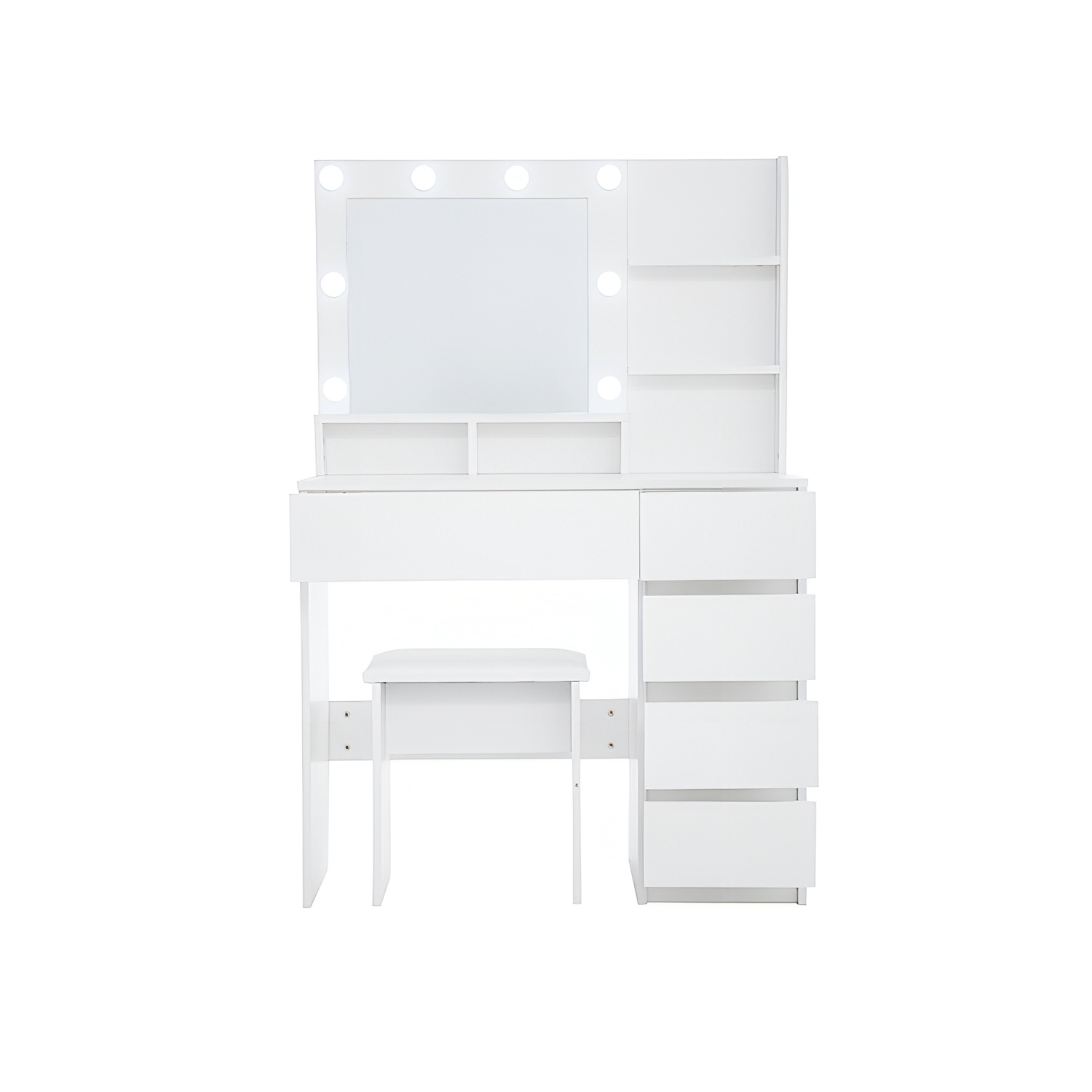 Vanity, Makeup Vanity Desk Set with Mirror & Light, Dressing Table Storage Lots with Power Strip, 3 Lighting Modes with Adjustable Brightness, 37 Inches  (White with Stool)