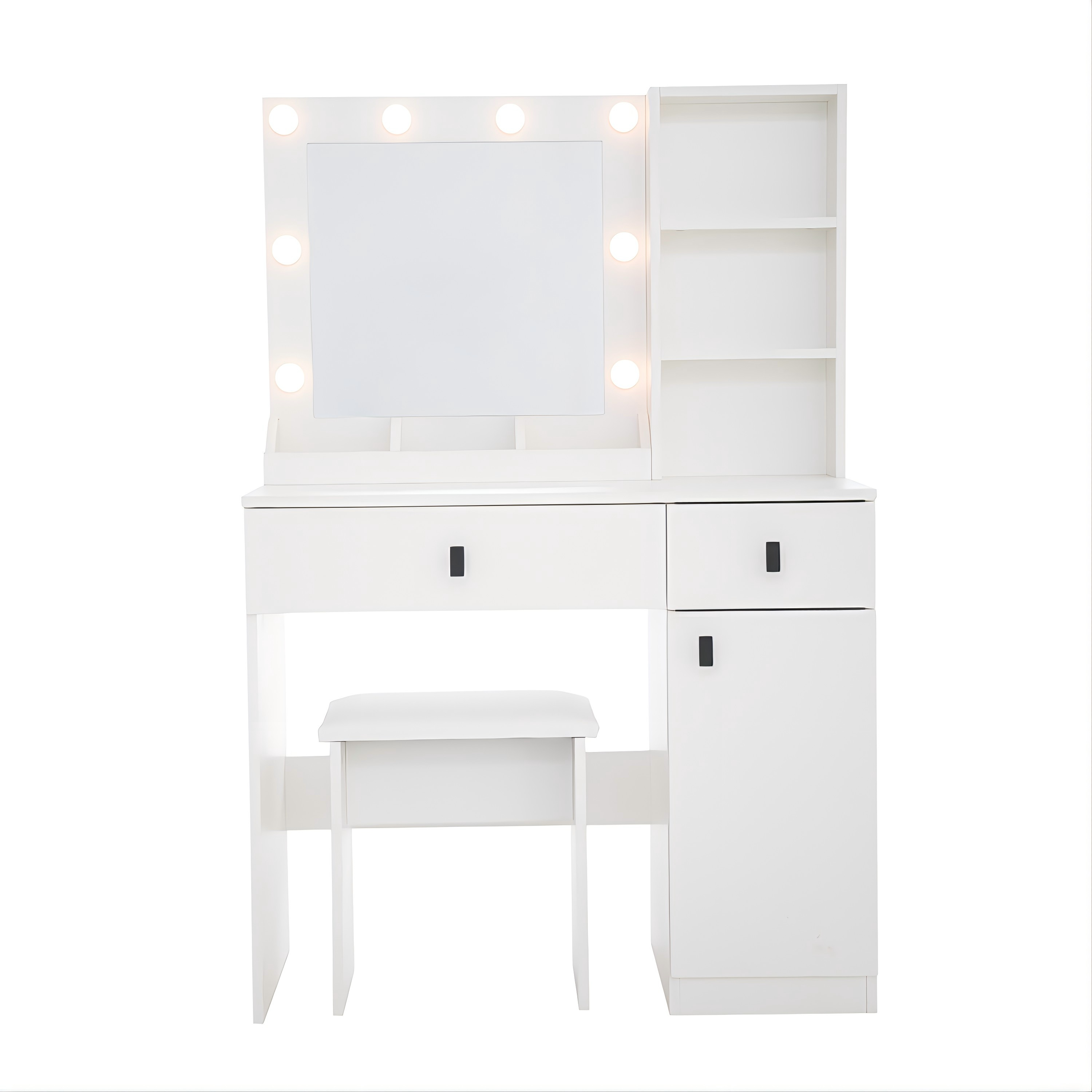 Vanity Desk with Lights, Vanity Set with Mirror, Makeup Vanity Desk with Large Drawers & Three Level Storage Dreeser, Vanitys/Vanities with 3 Lights Brightness Adjustable for Bedroom, White