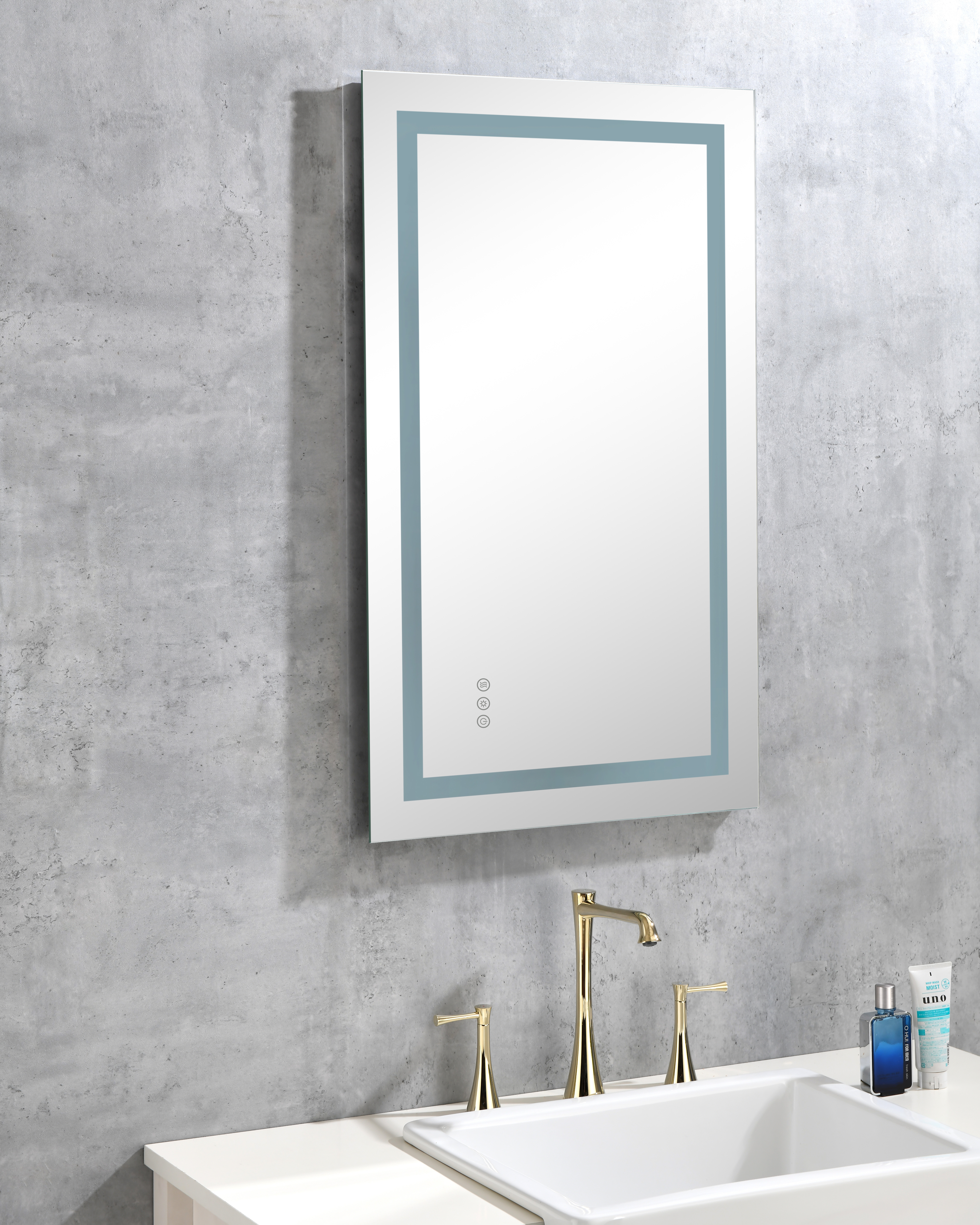 bathroom  led mirror is multi-functional and each function is controlled by a smart touch button.