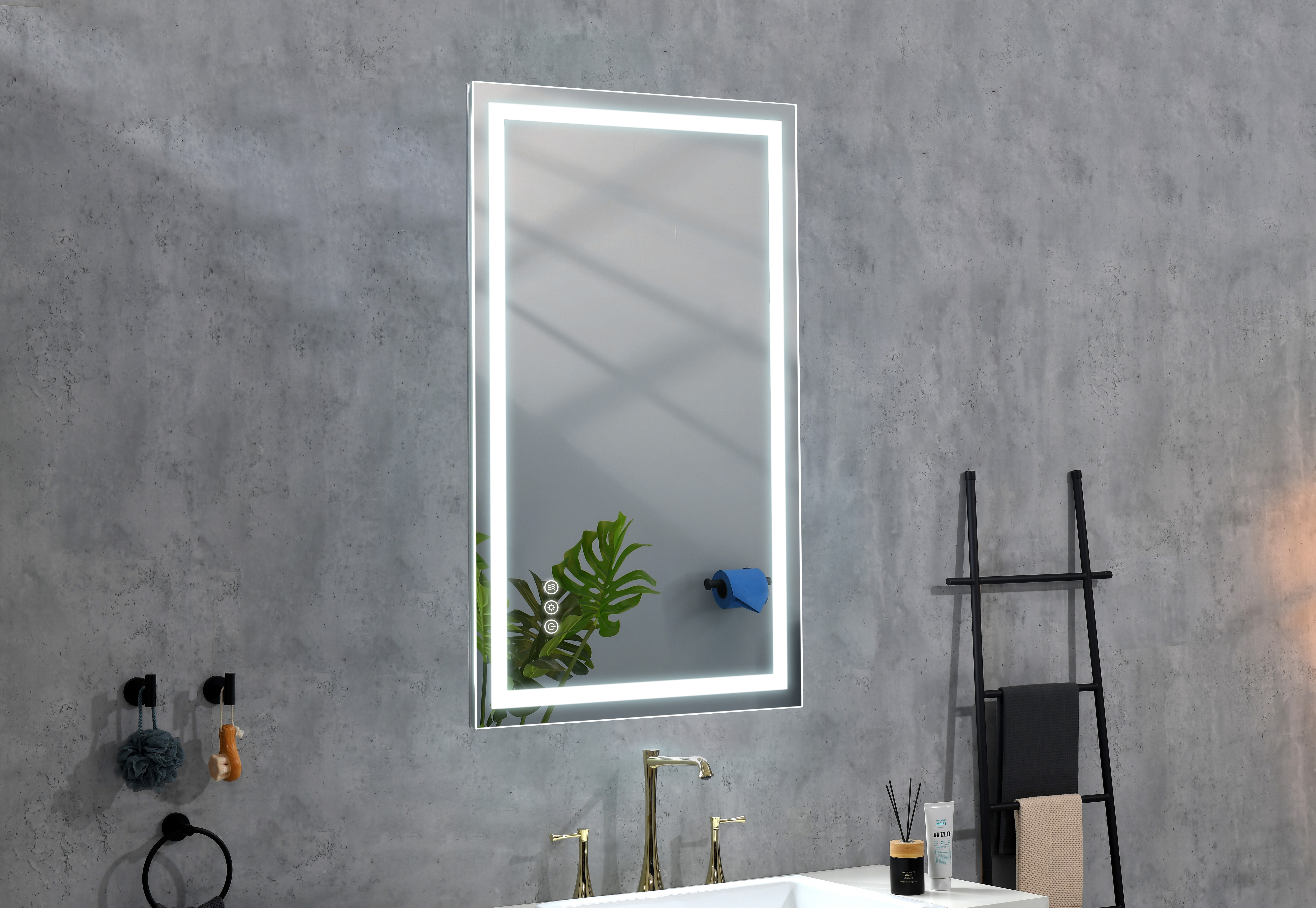 bathroom  led mirror is multi-functional and each function is controlled by a smart touch button.