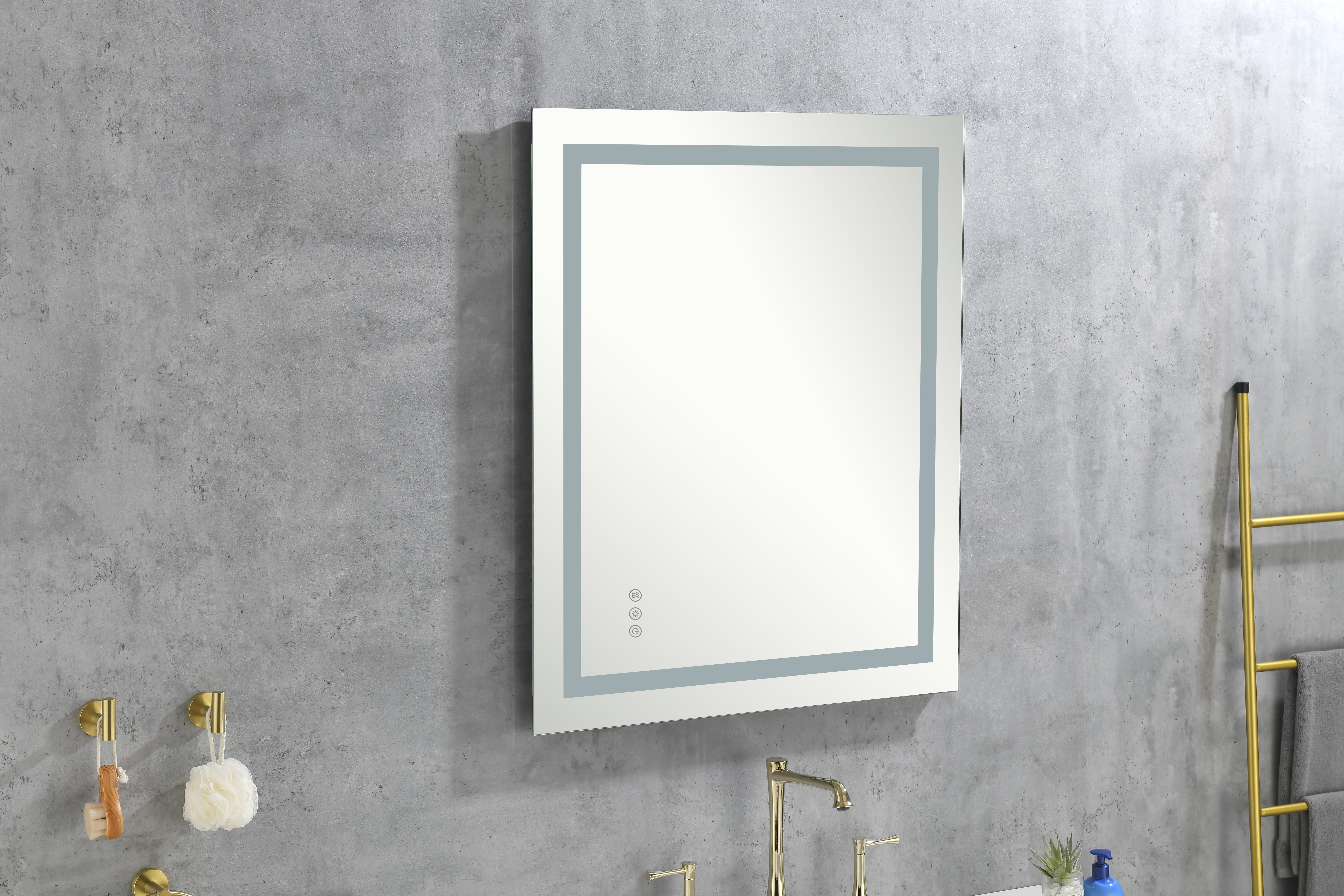 bathroom  led mirror is multi-functional and each function is controlled by a smart touch button.