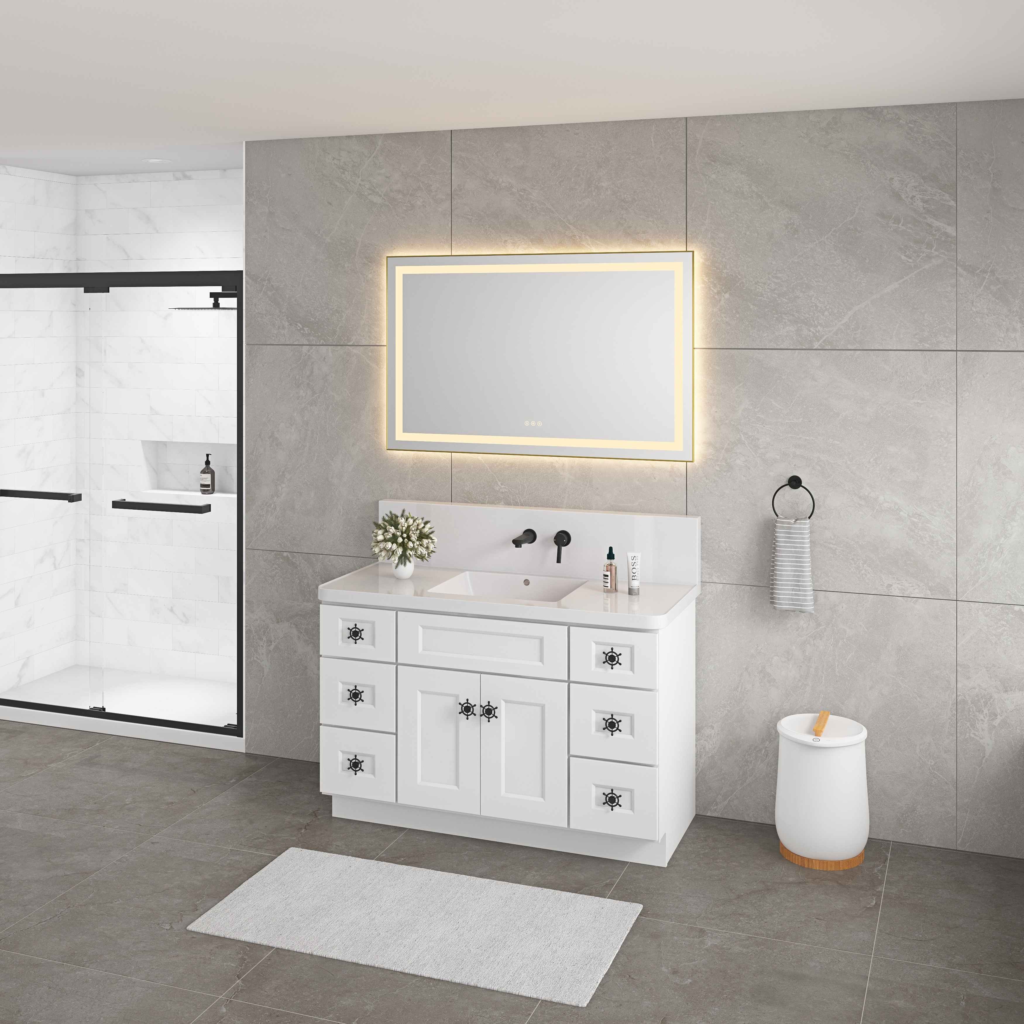 bathroom  led mirror is multi-functional and each function is controlled by a smart touch button.