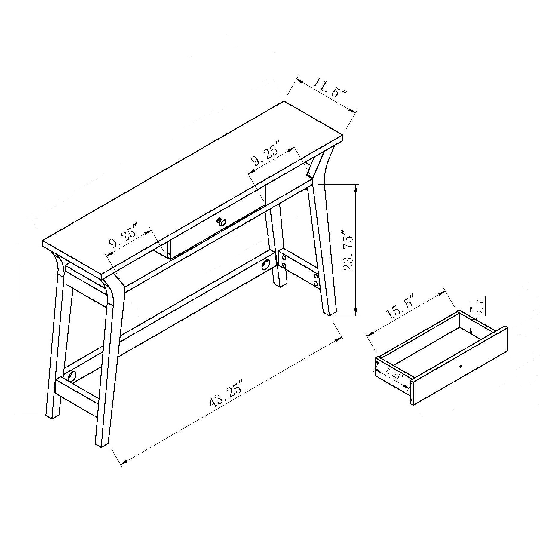 Console Table with One Drawer and Two Open Shelves - Grey