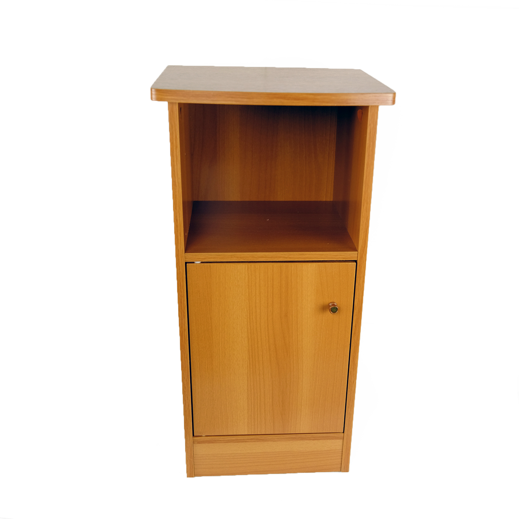 Chairside Table with One Door Storage Cabinet and Large Cubby Shelf - Light Brown