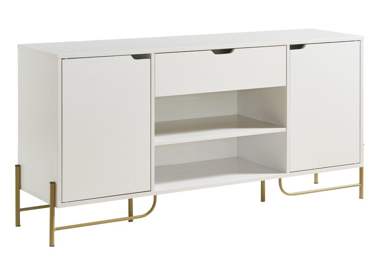 Buffet with Two Cabinets One Drawer with Six Shelves on Metal Legs - White & Gold