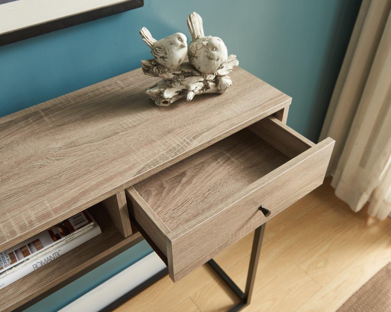 Console Table with One Drawer and Open Cubby - Brown & Black