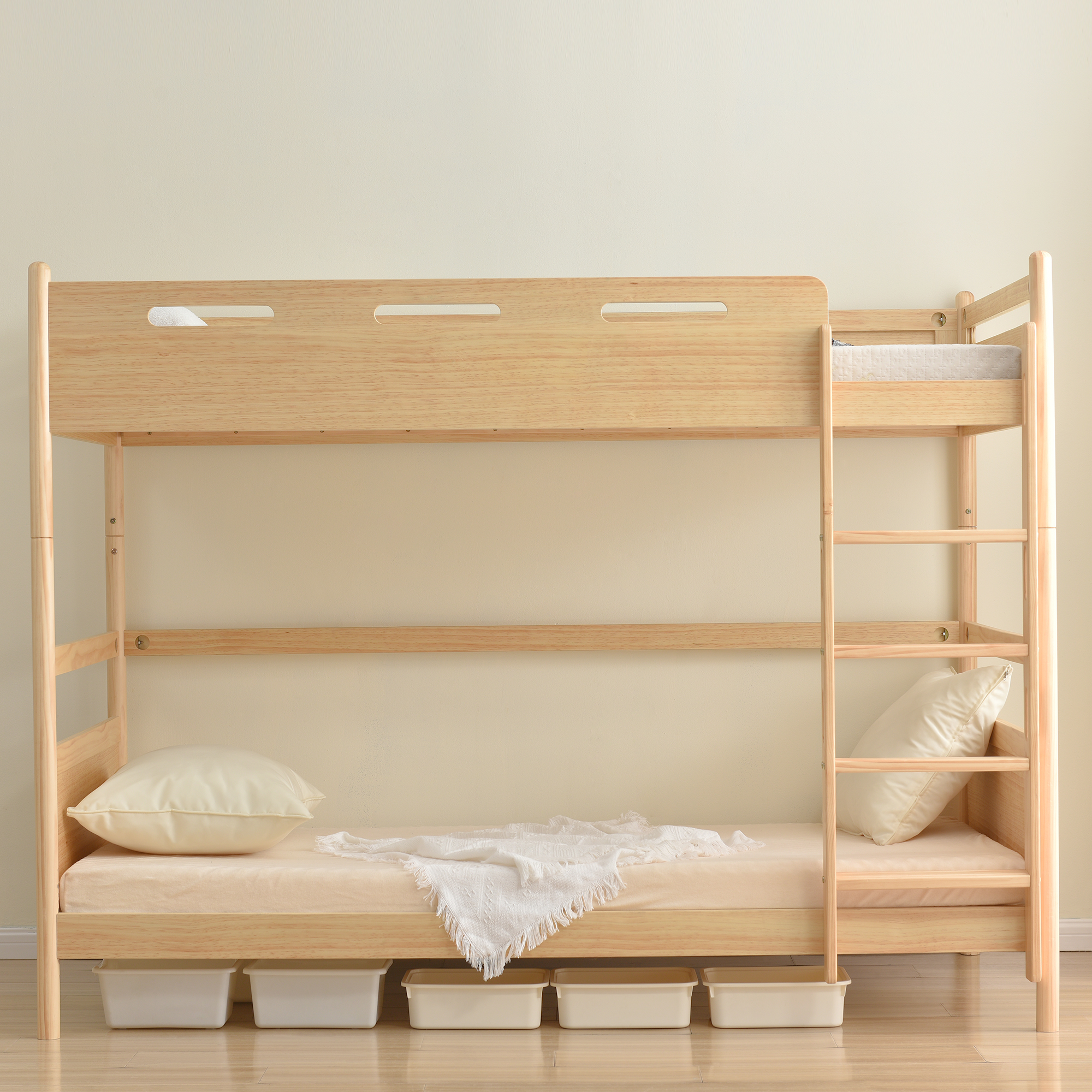 Qoo10] 二段ベッド シングル 天然木 ベッド 高