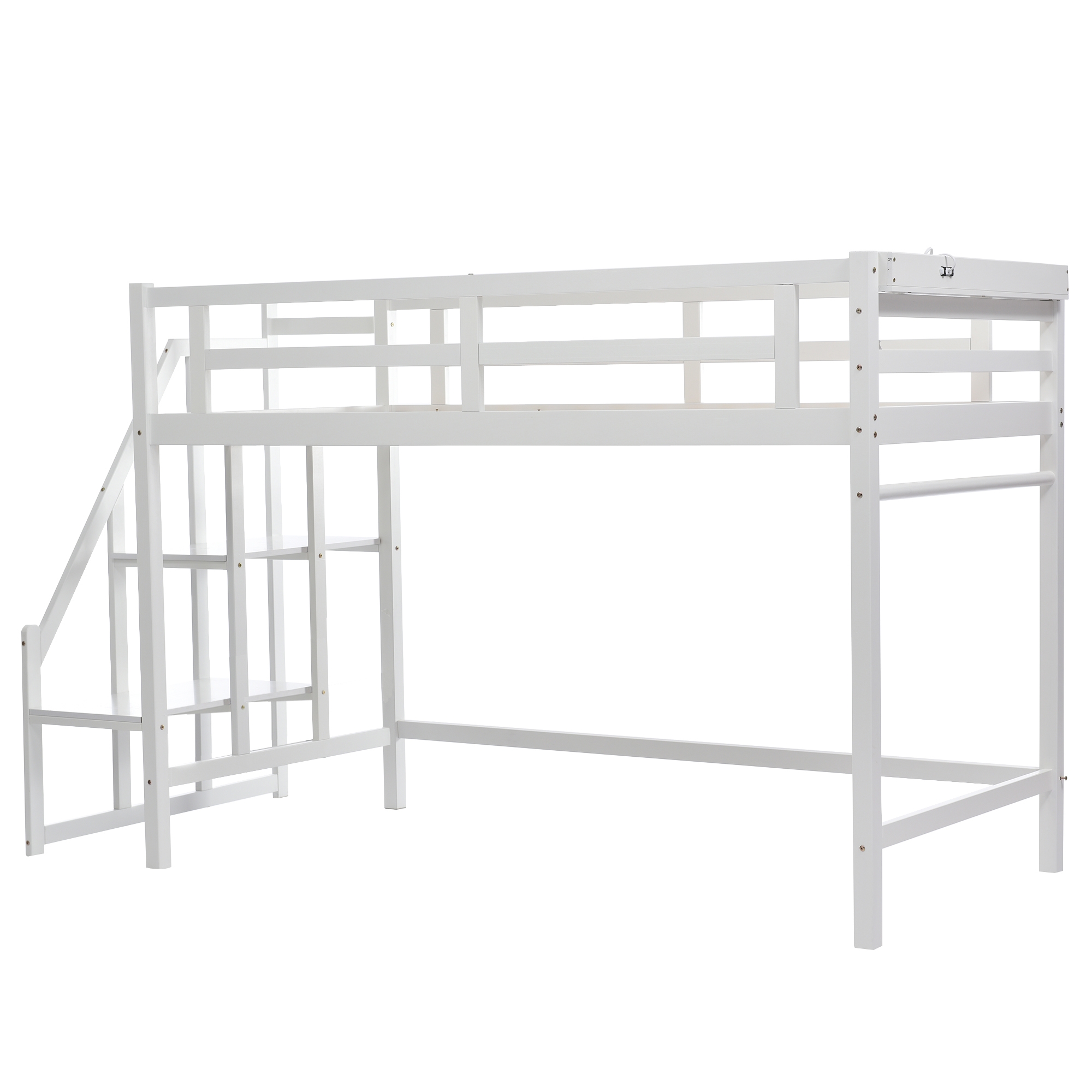 Loft Bed Single with Stairs Natural Wood with Outlet Low Type System Bed High Bed with Palace Wooden Bed Storage Nordic Style Adult Single Living Child Bed Bed SA317348BAA